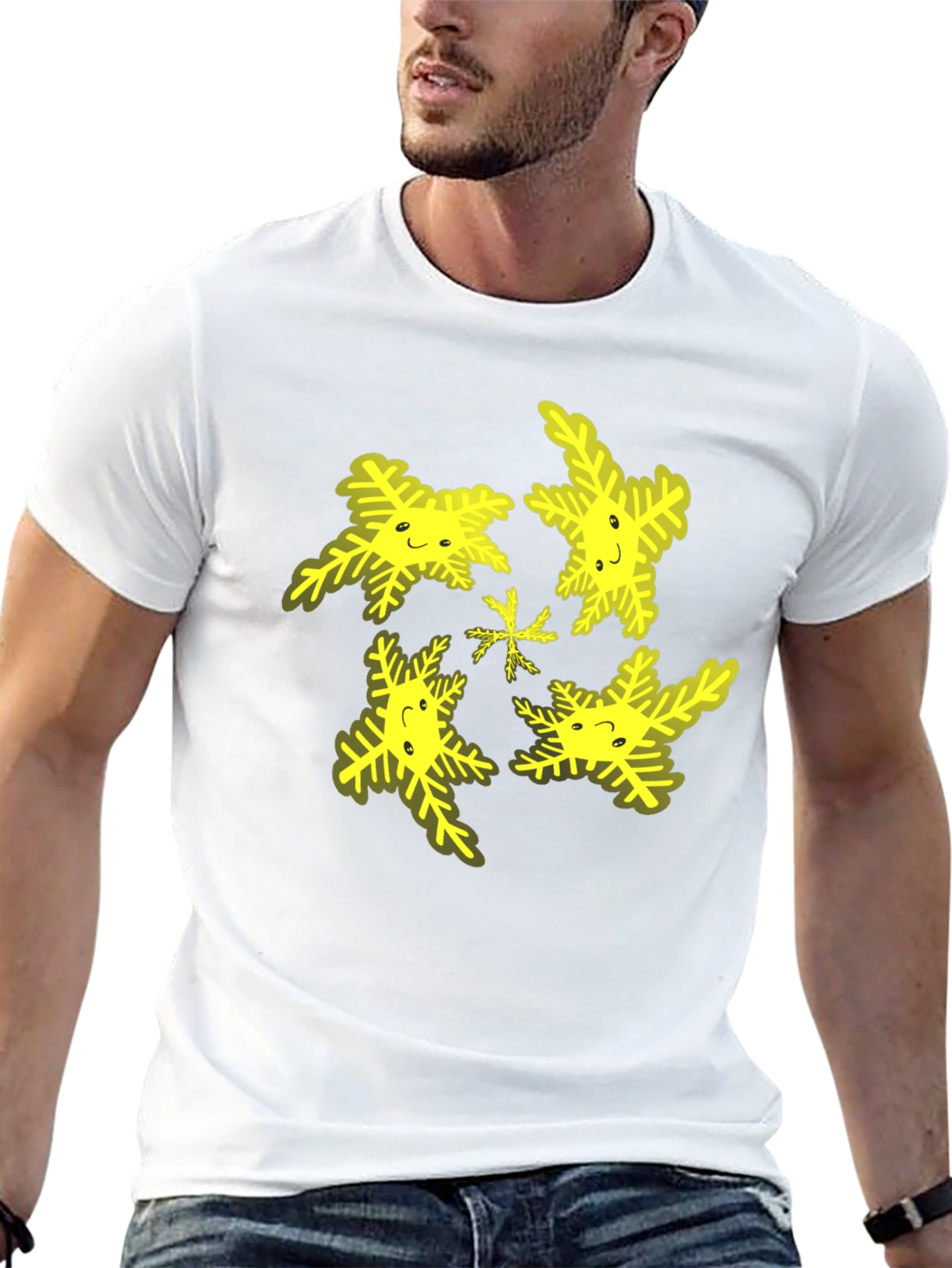 Cheerful Snowflake Pattern Black T-Shirt