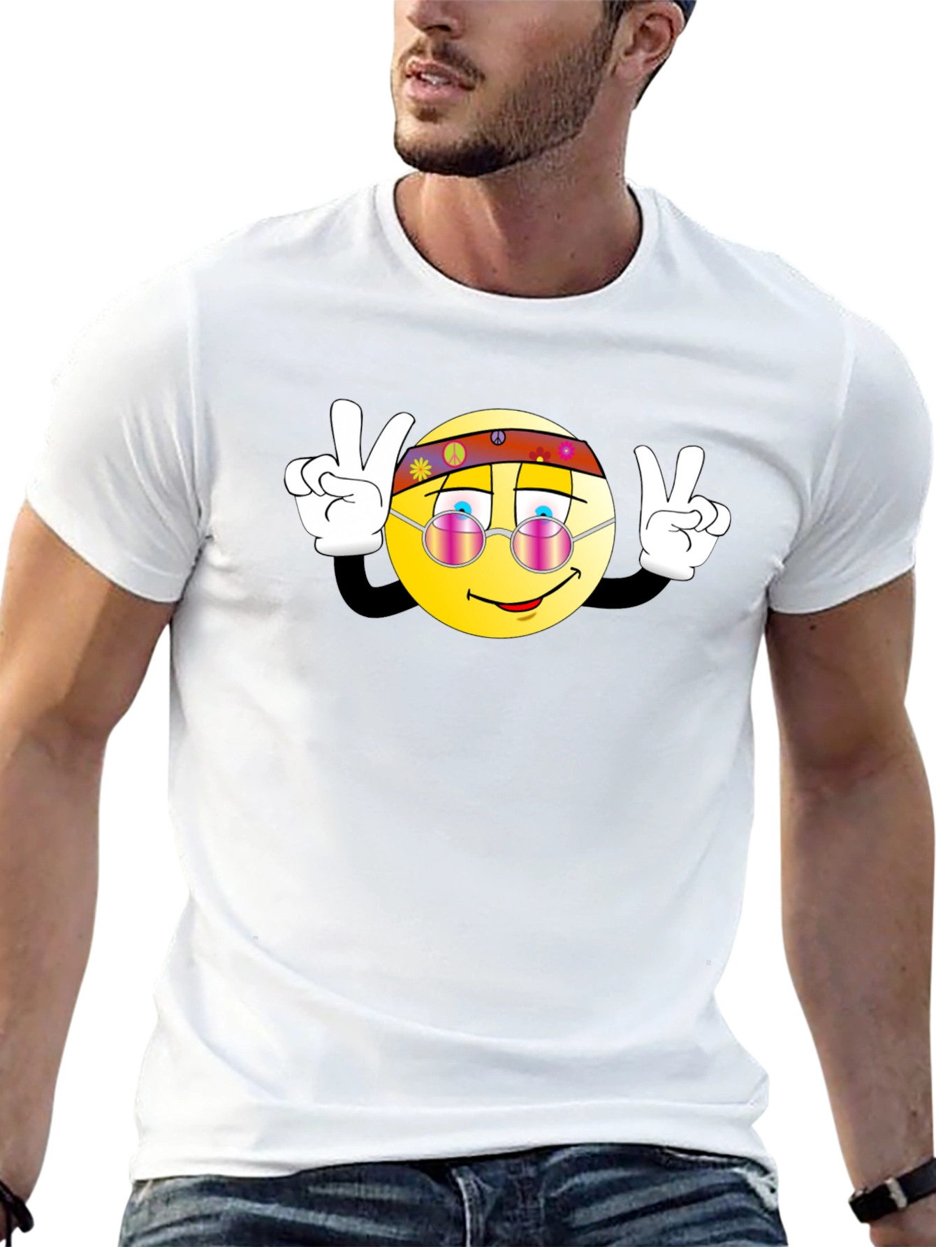 Hippie Smiley Face Peace Sign Graphic T-Shirt