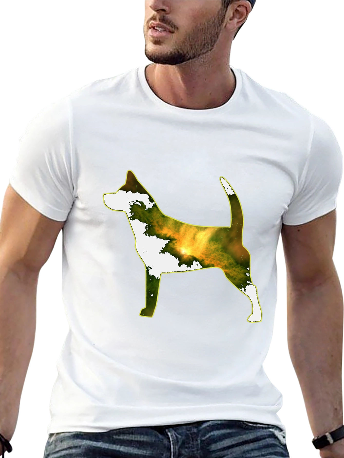 Dog Silhouette Galaxy Print Black Tee