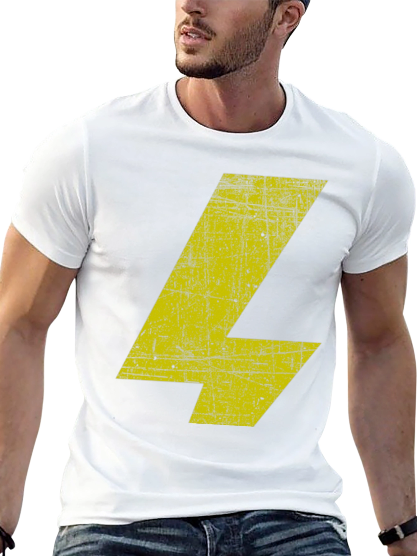 Distressed Yellow Bolt Graphic Black T-Shirt