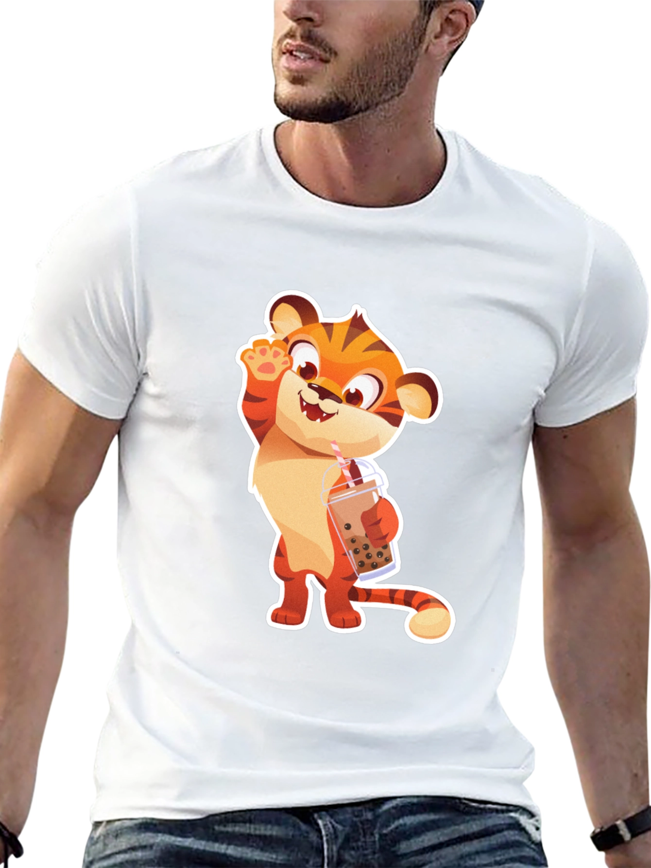 Cute Tiger Boba Tea Graphic T-Shirt
