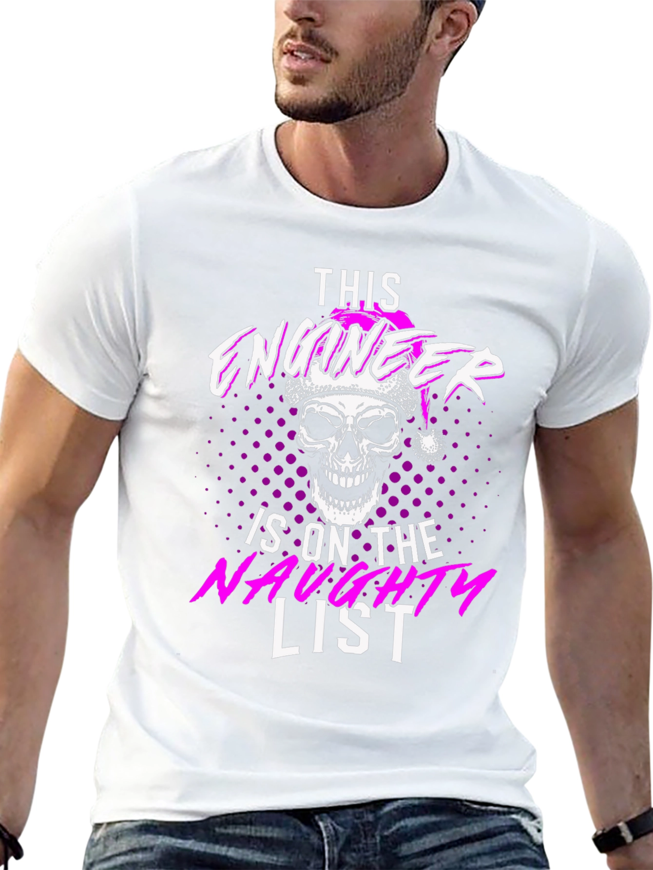 Naughty List Engineer Skull Santa Hat T-Shirt