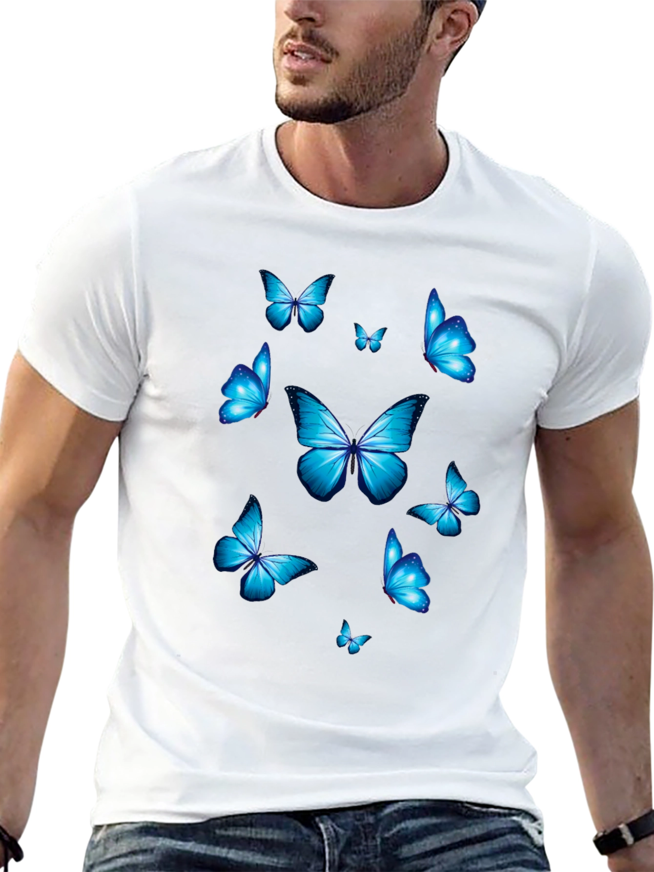 Blue Butterfly Graphic Print T-Shirt