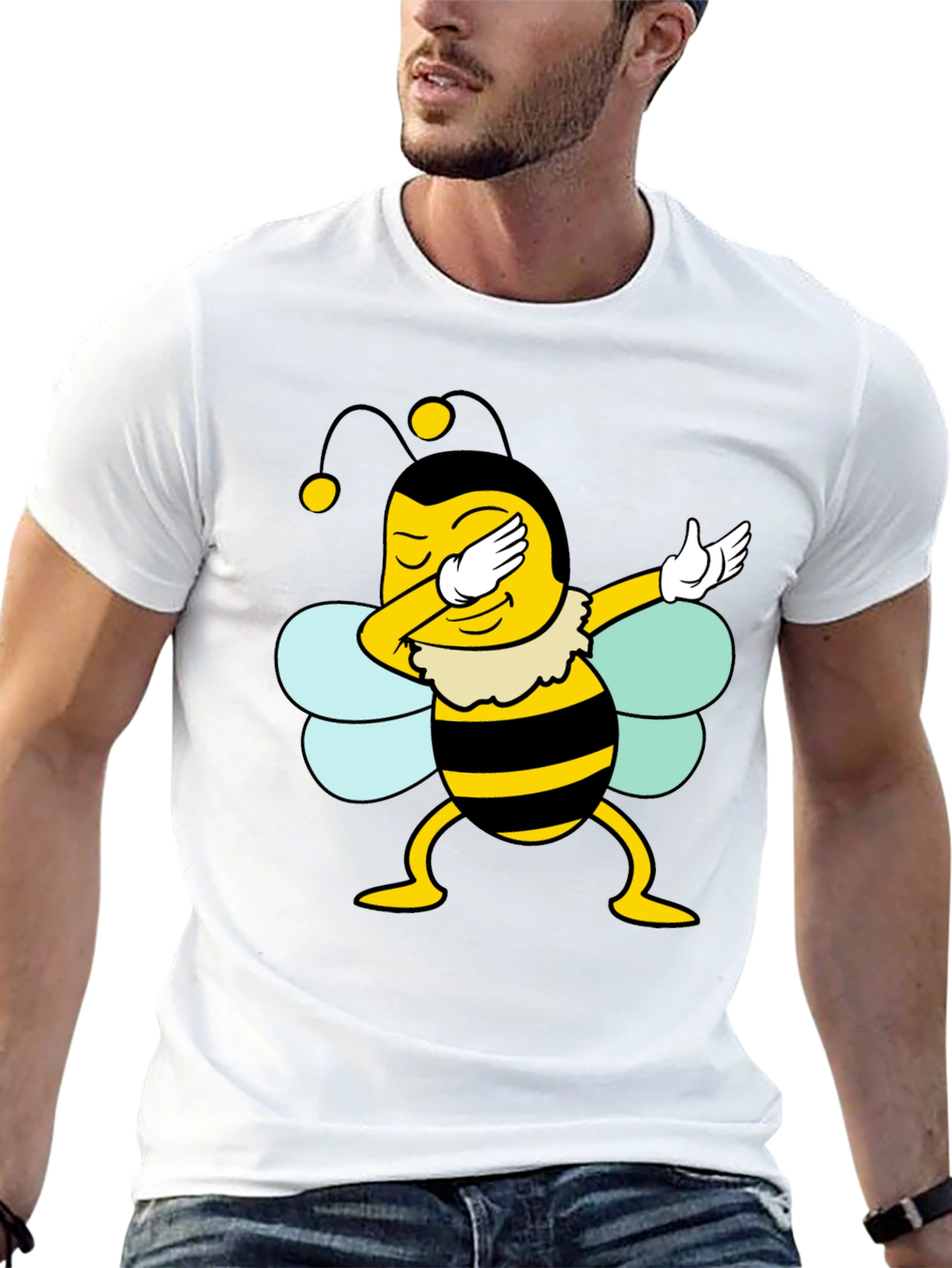 Dabbing Bee Black Cotton Graphic T-Shirt
