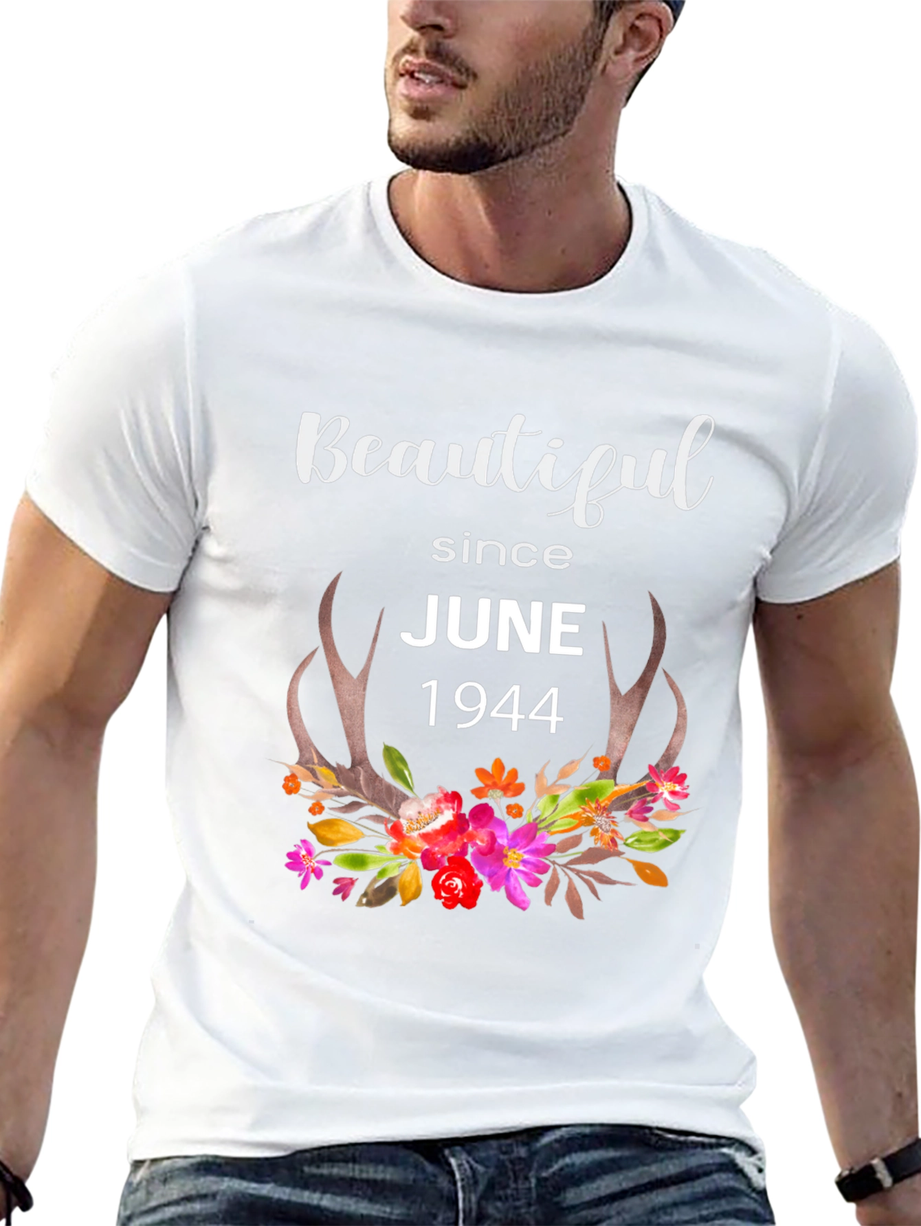Beautiful Since June 1944 Floral Antler T-Shirt
