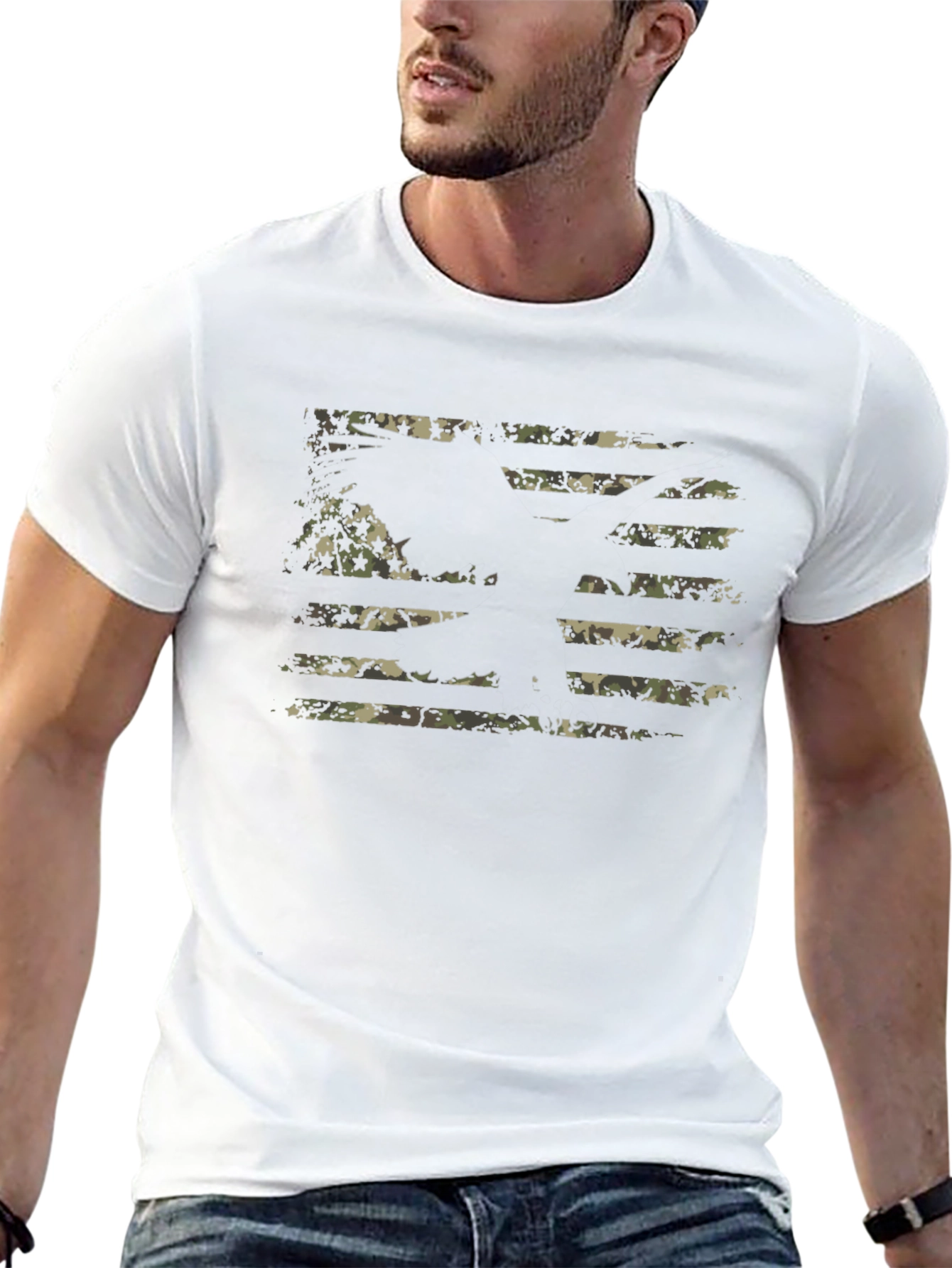 Camouflage American Flag Graphic Tee - Patriotic Style