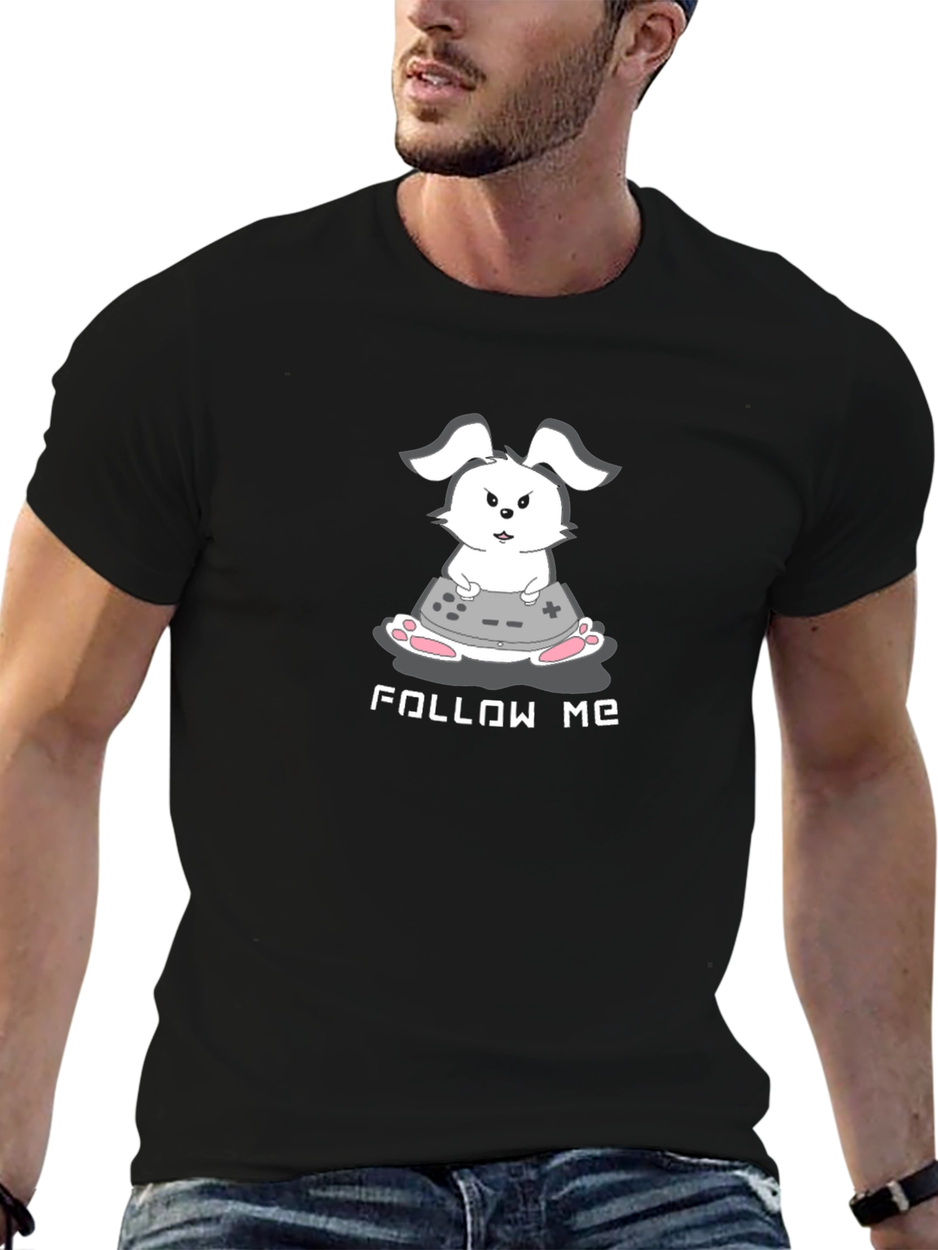 Gamer Bunny Black T-Shirt - Follow Me!