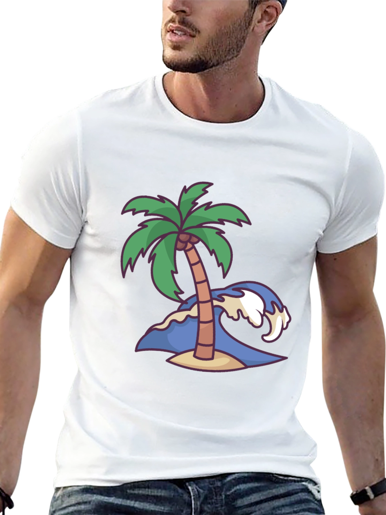 Island Vibes Tee: Palm Tree & Wave Graphic T-Shirt