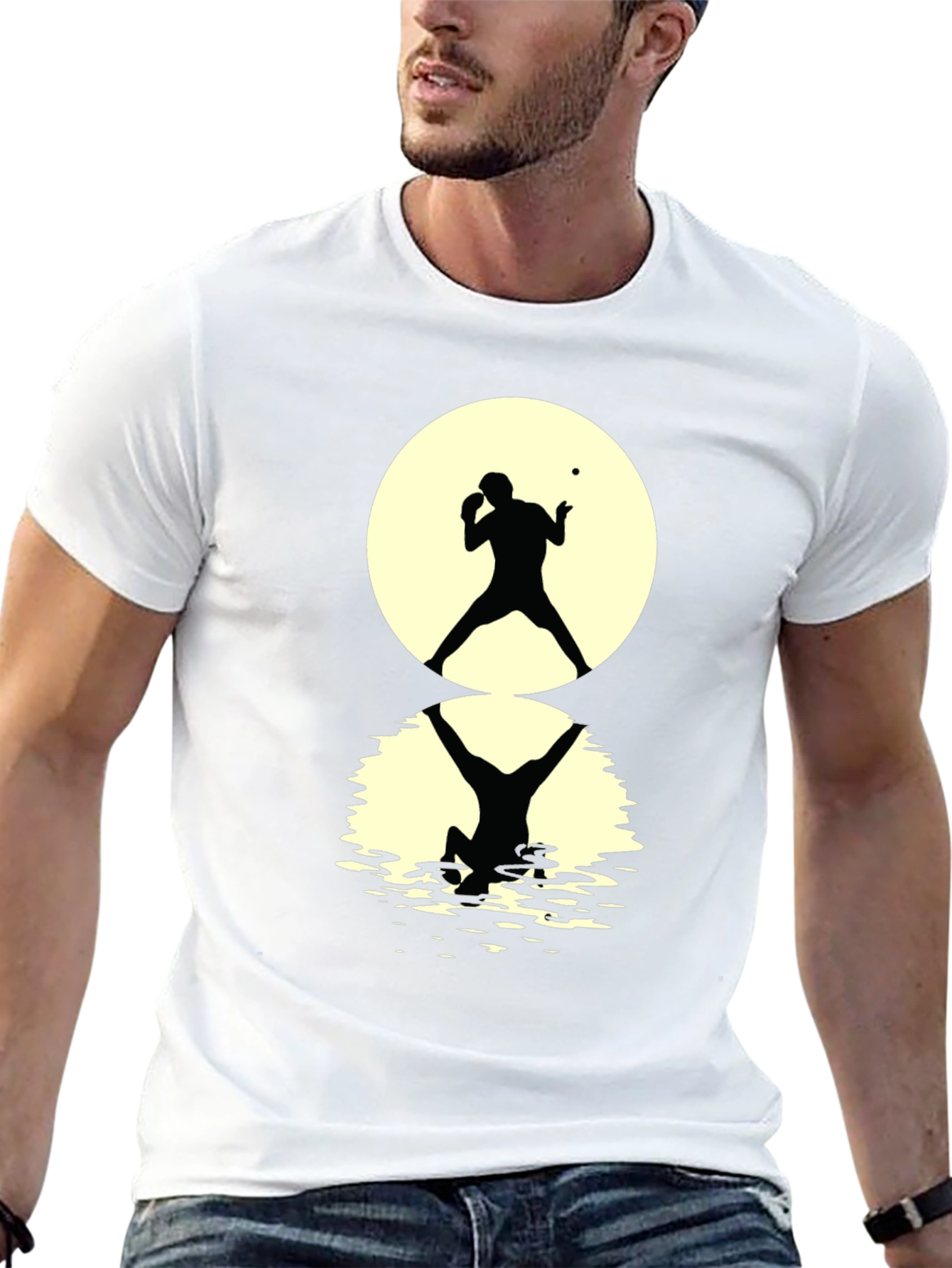 Ping Pong Player Silhouette Graphic Tee - Black