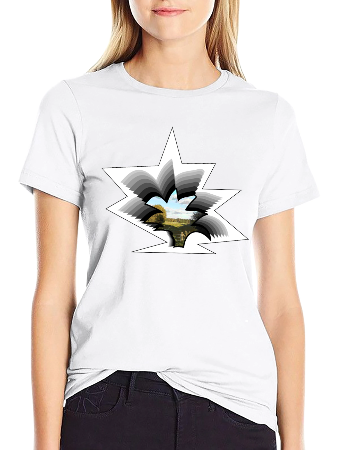 Surreal Landscape Tee - Black Cotton Crew Neck