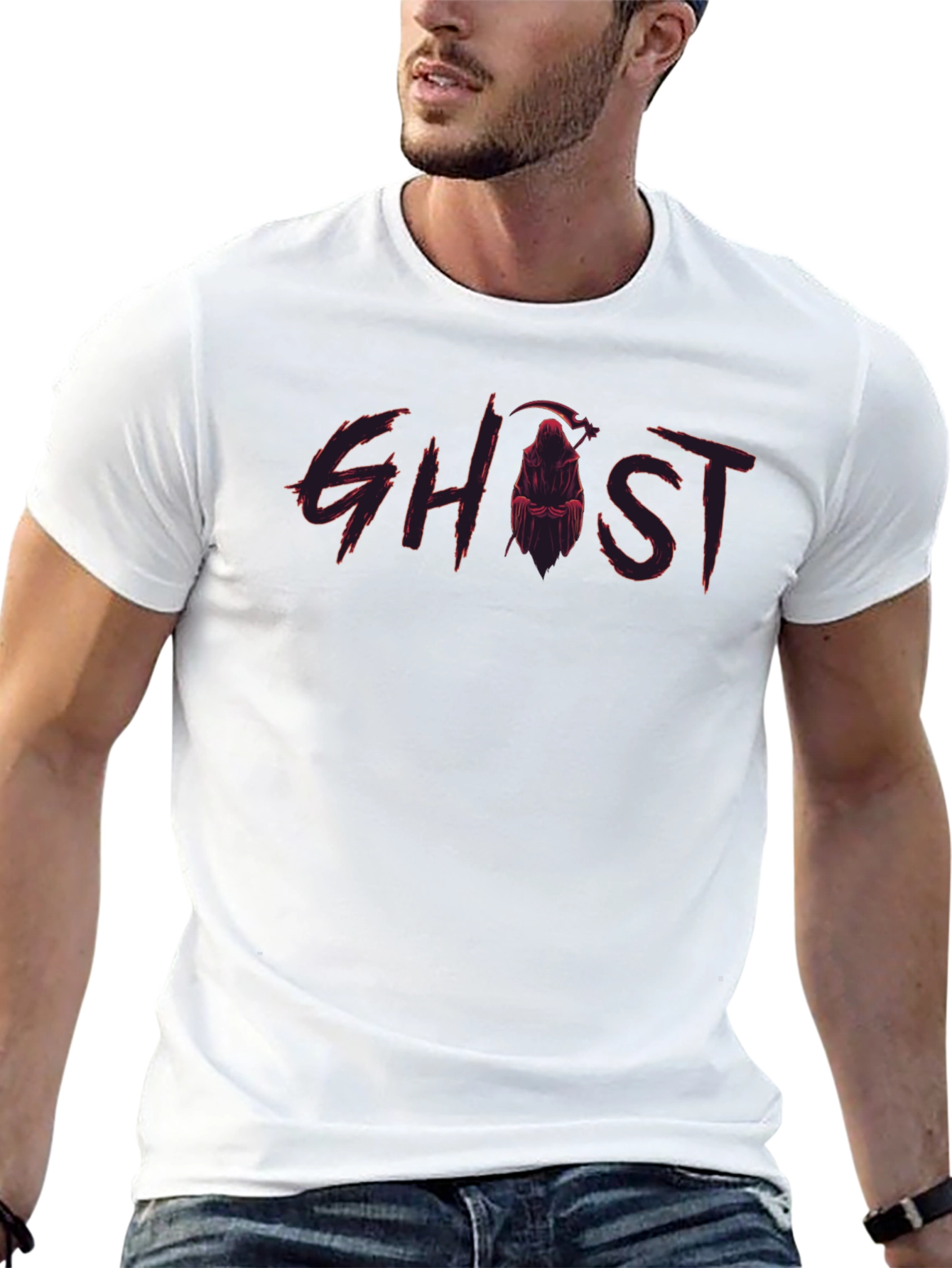 Ghost Reaper Graphic Print Black T-Shirt