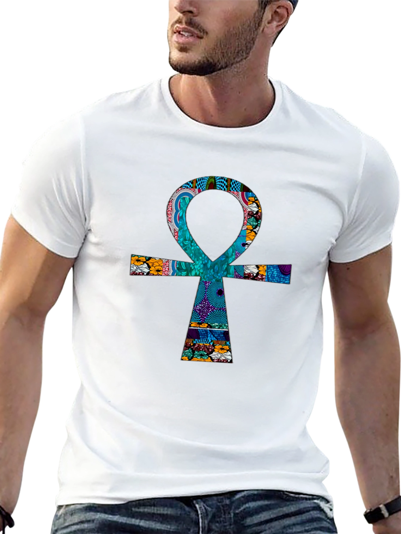 Ankh Cross Graphic Print T-Shirt