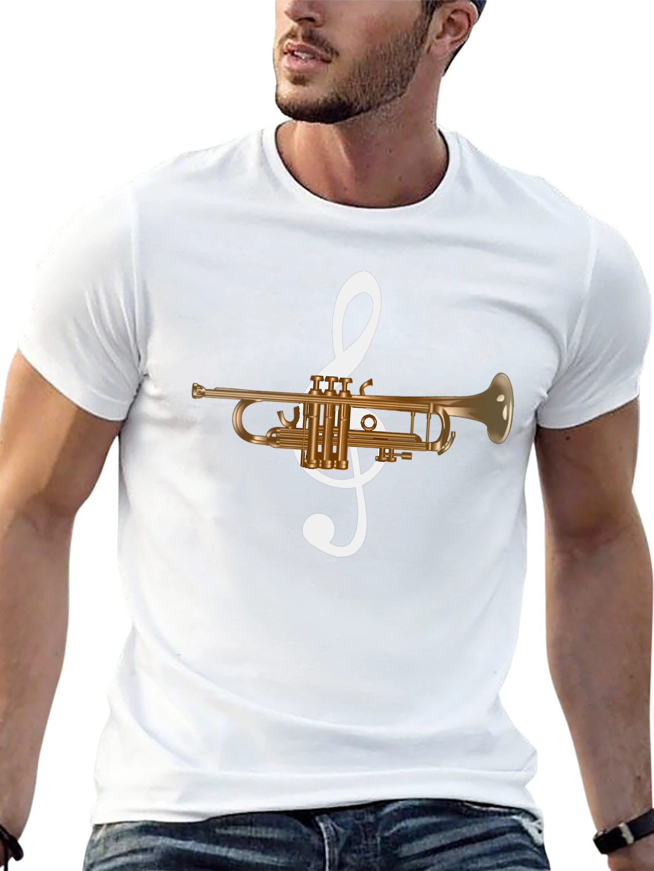 Musical Trumpet Graphic Tee - Black Cotton T-Shirt
