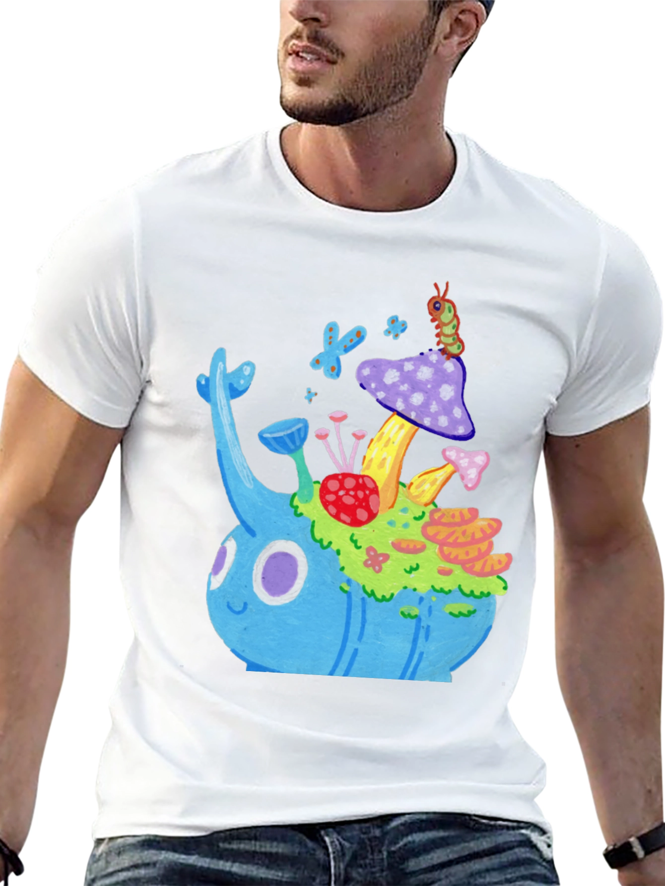Whimsical Mushroom Garden Graphic Tee - Black