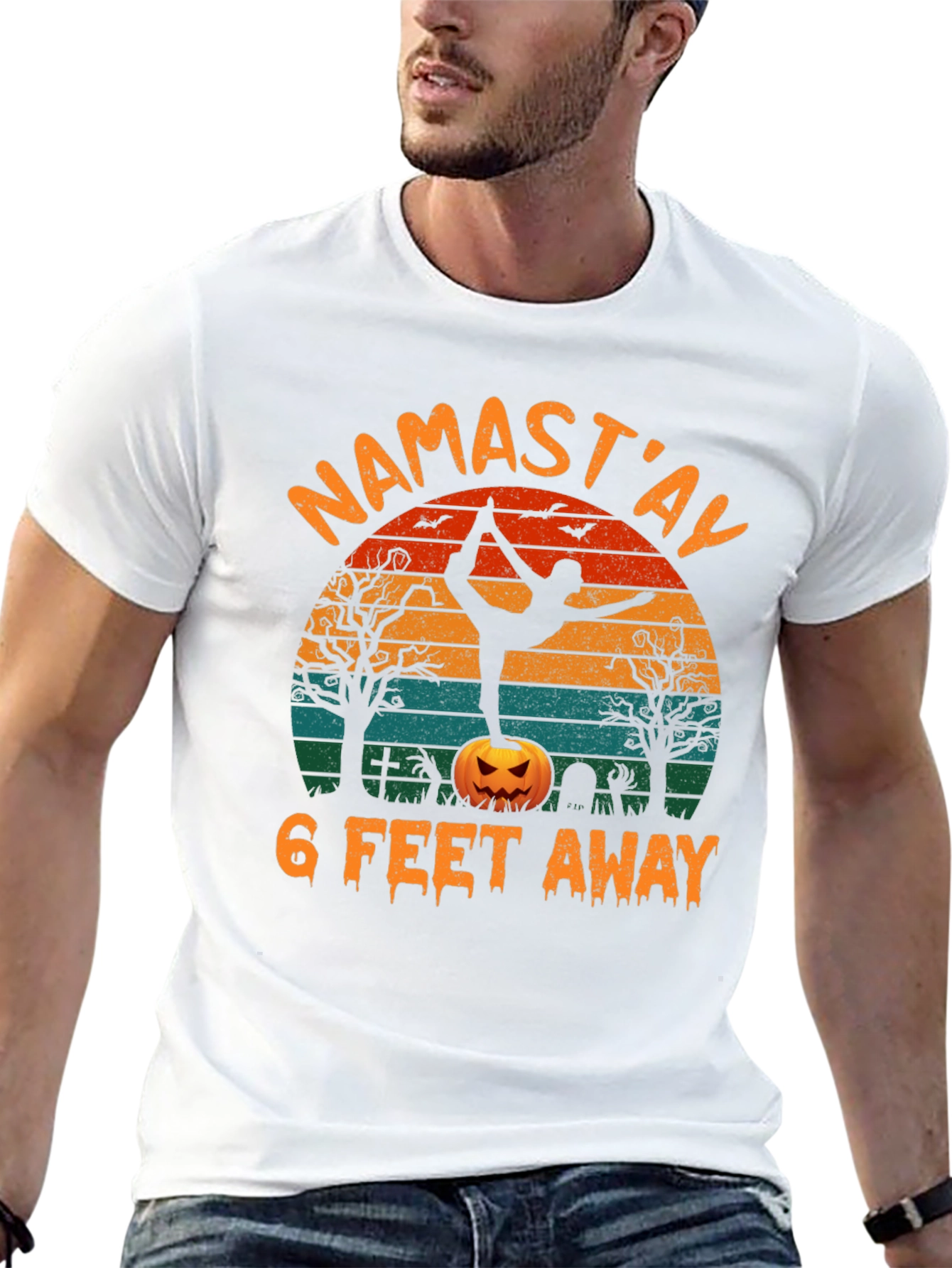 Namastay 6 Feet Away Halloween Yoga T-Shirt
