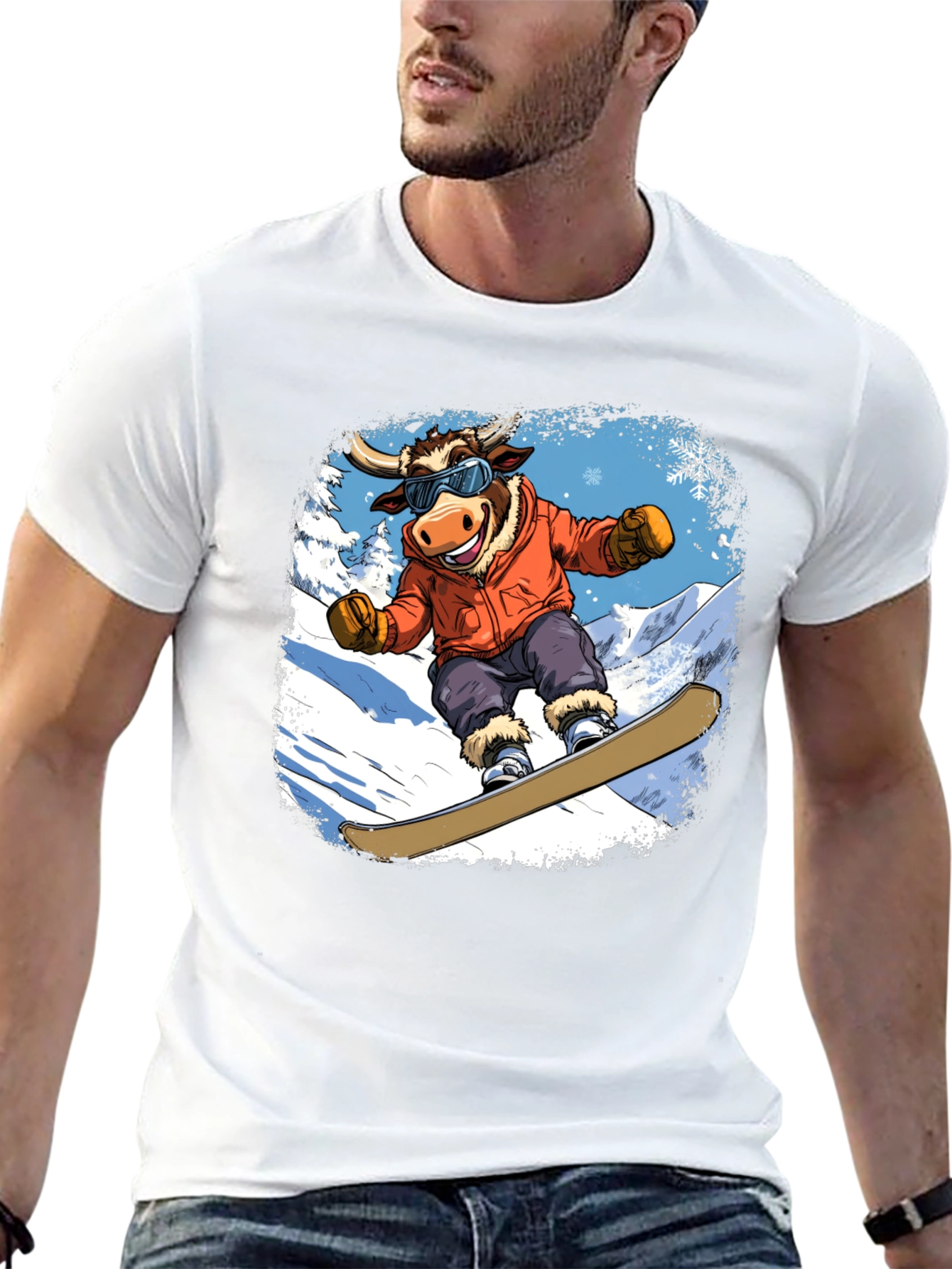 Snowboarding Bull Graphic Tee
