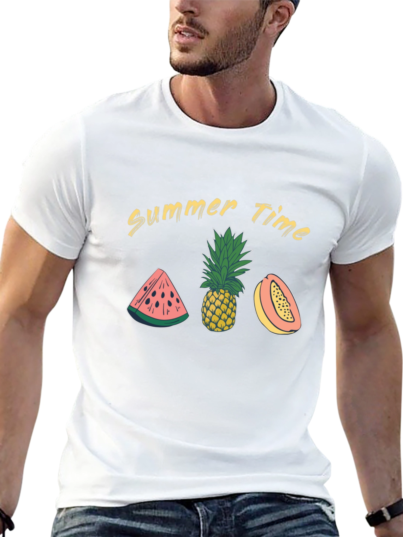 Summer Time Fruit Graphic Black T-Shirt