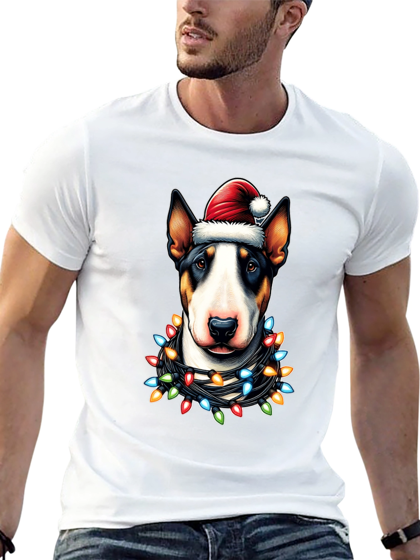 Festive Bull Terrier Christmas Lights T-Shirt