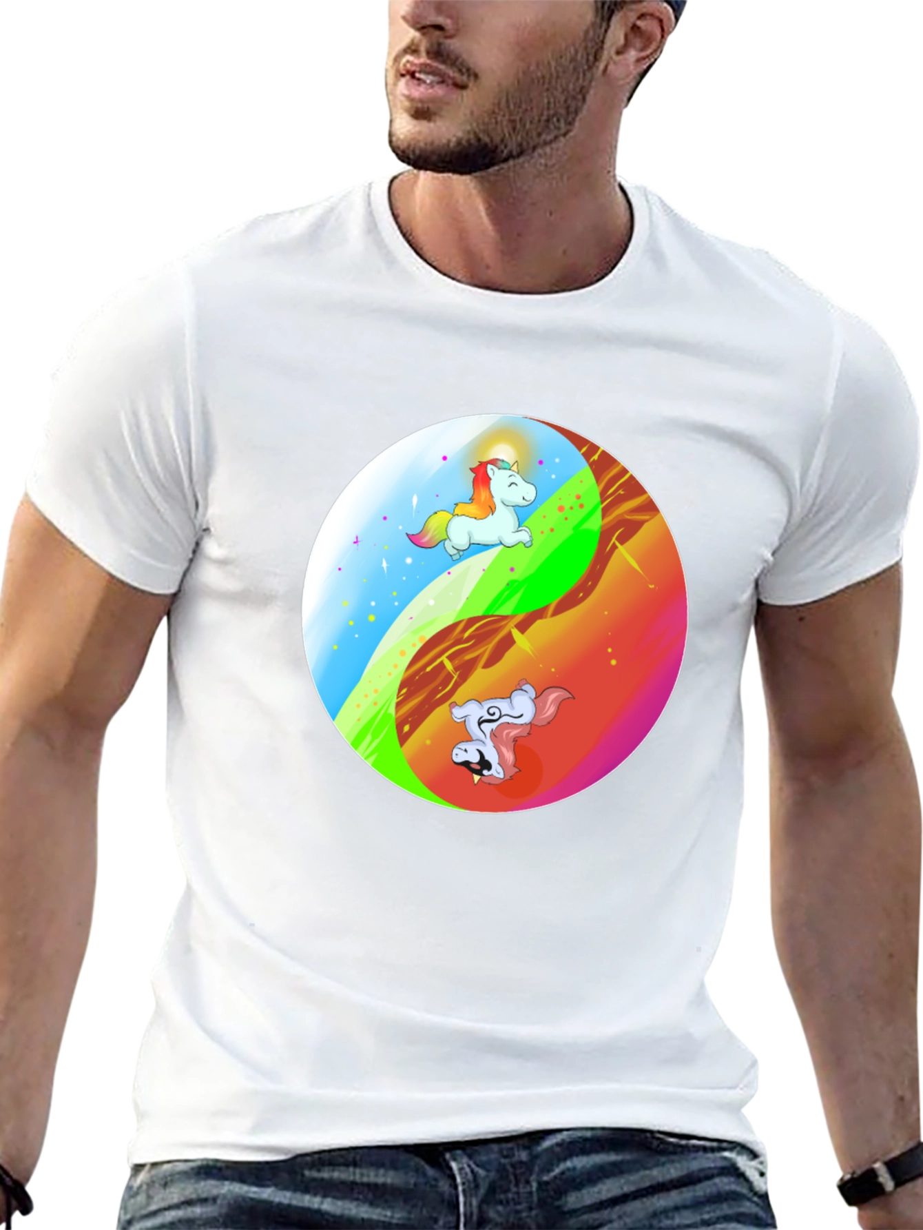 Yin Yang Unicorn Graphic T-Shirt