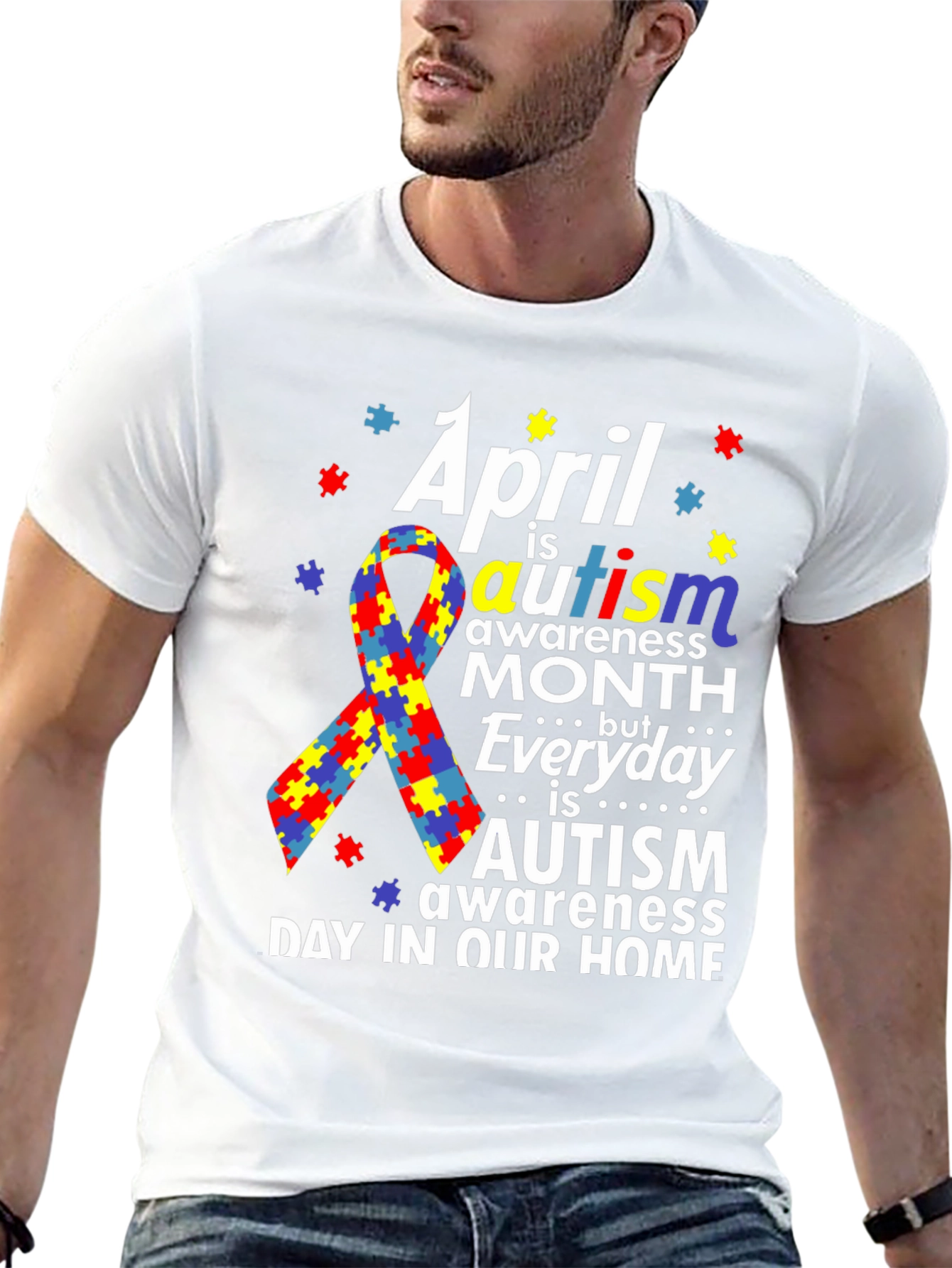 Autism Awareness T-Shirt - Puzzle Ribbon Design