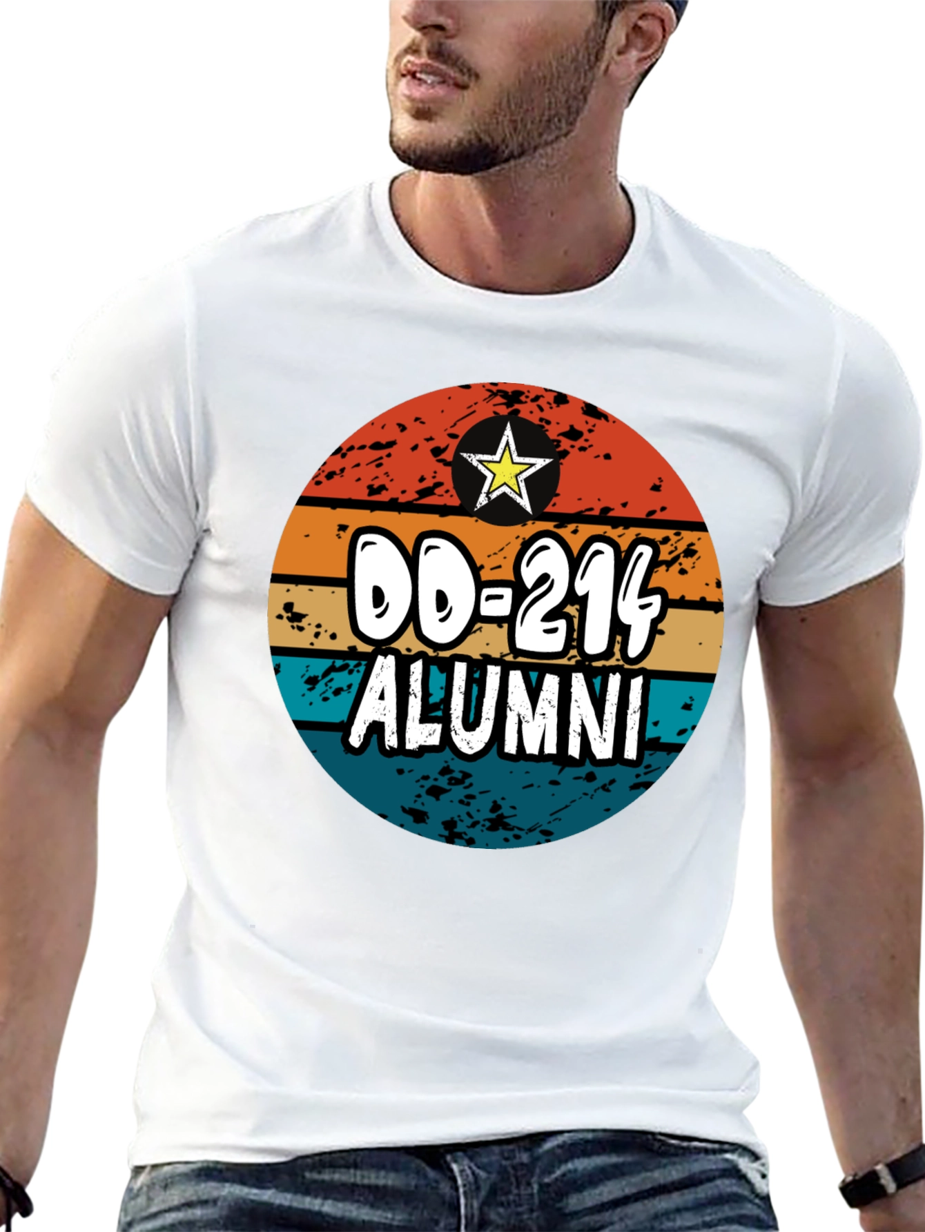 DD-214 Alumni T-Shirt - Retro Sunset Design