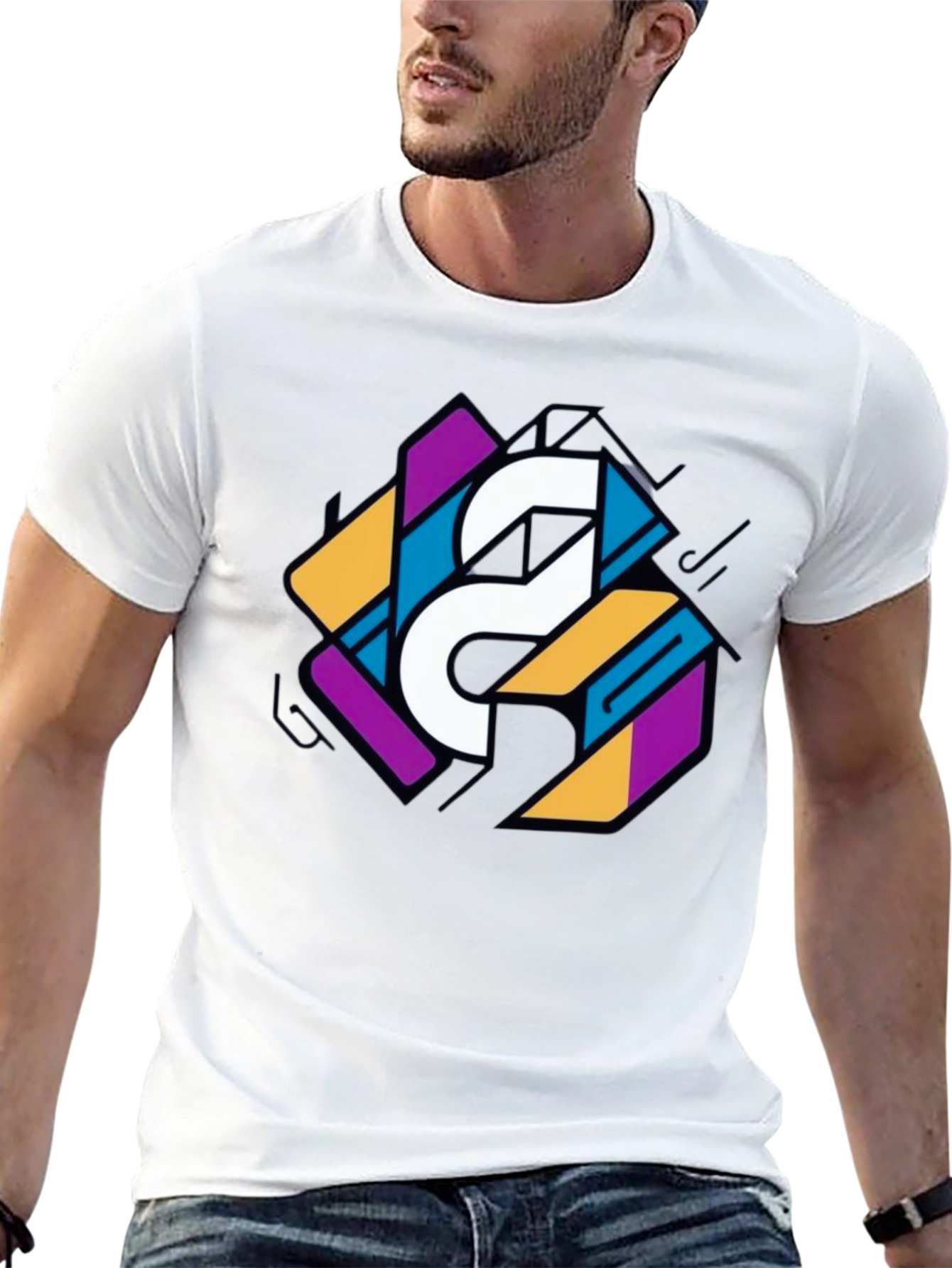 Geometric Graphic Print Tee - Modern Style