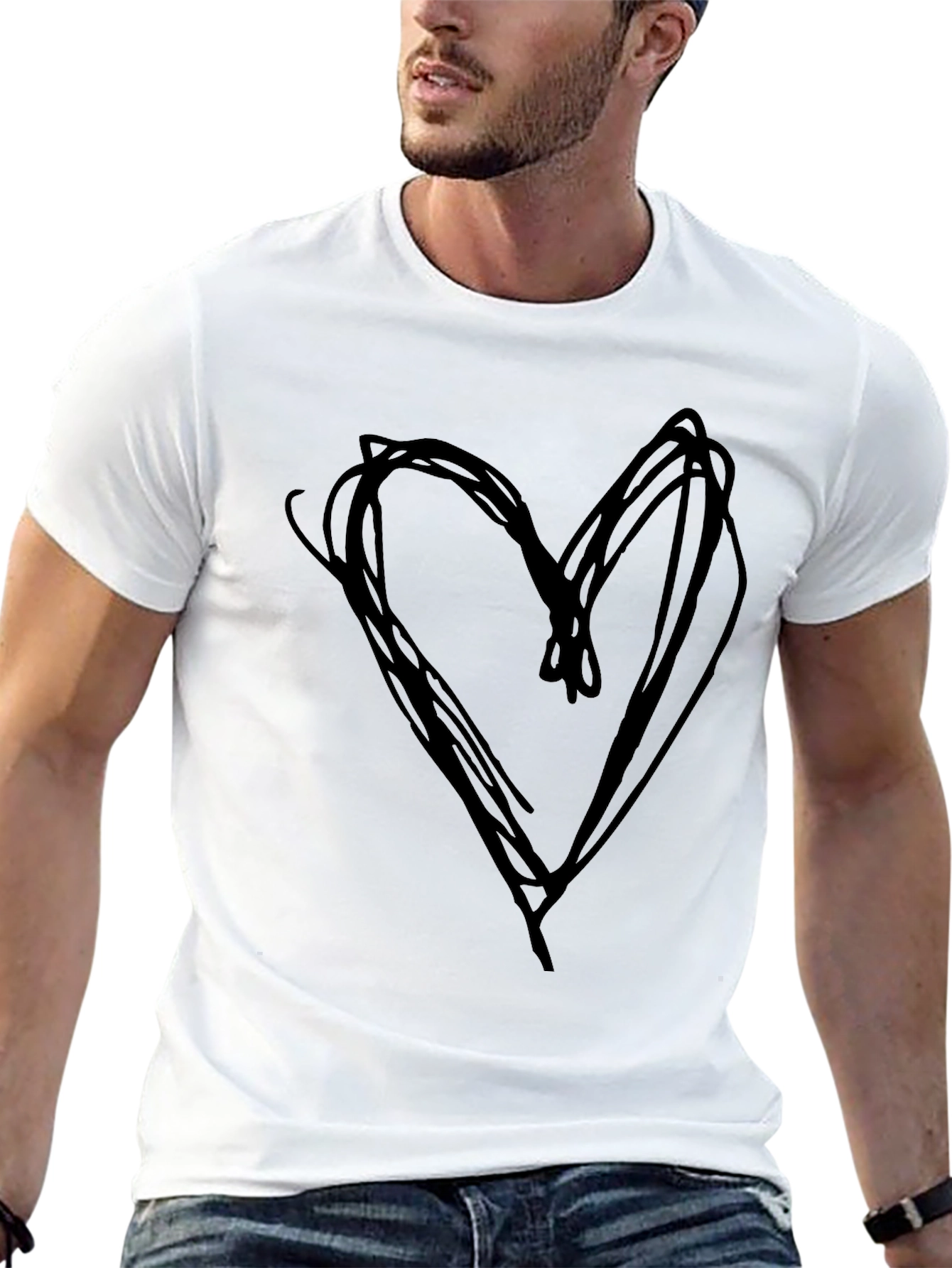 Heart Scribble Tee - Black Cotton Casual Shirt