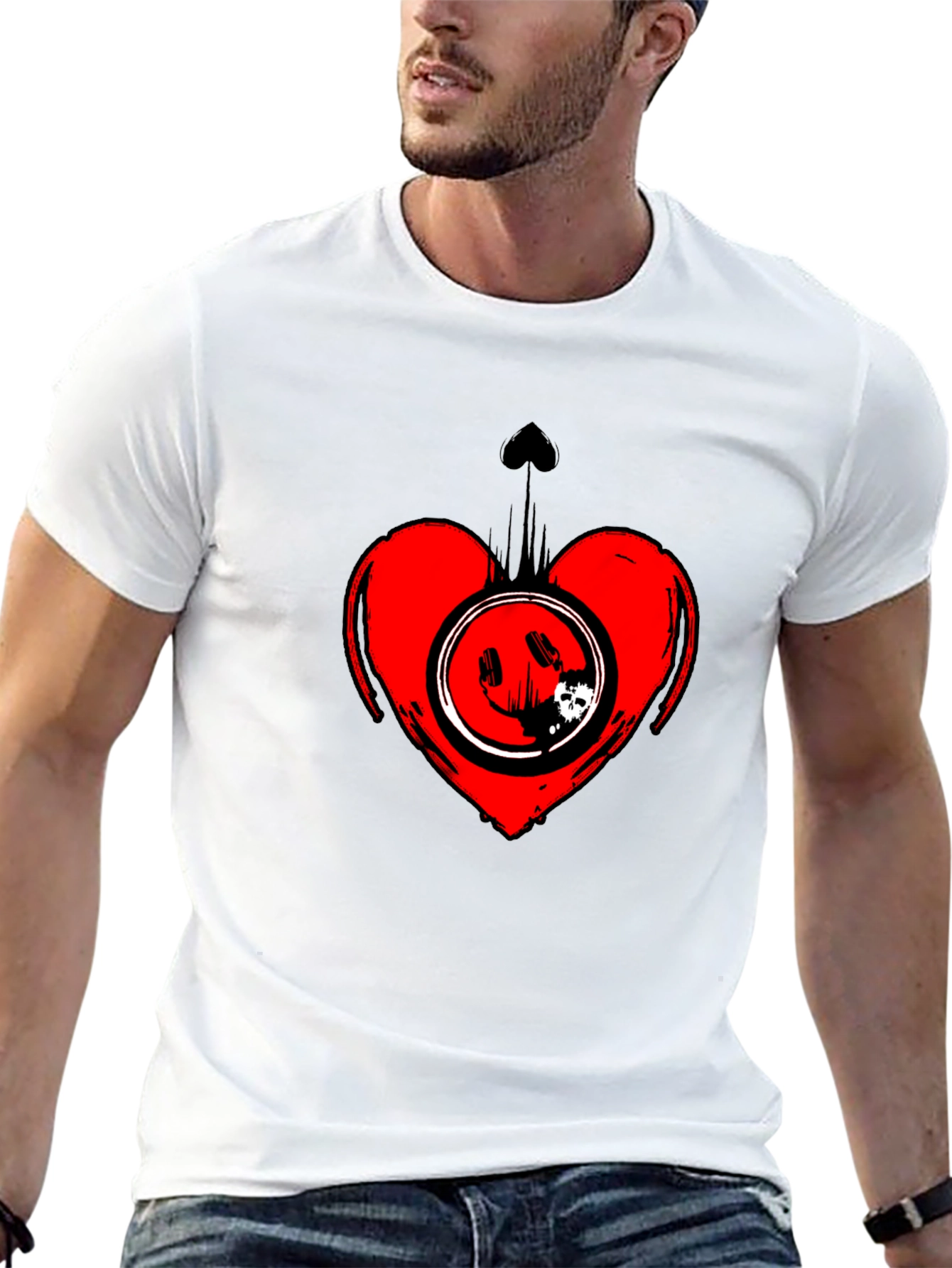 Heart Smiley Graphic Black T-Shirt