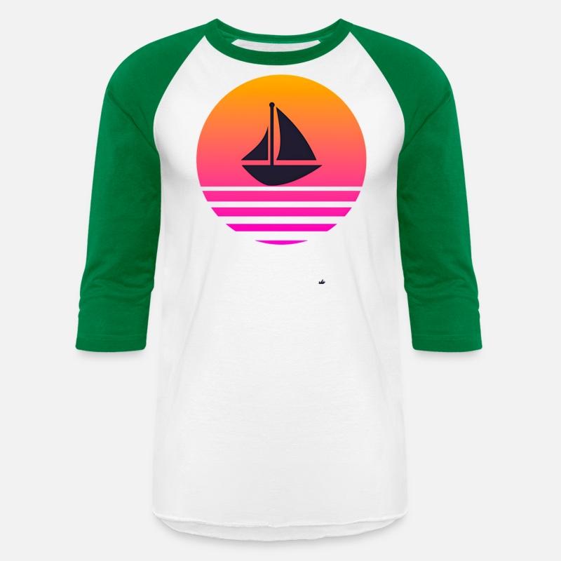 A boat with a retro sunset behind