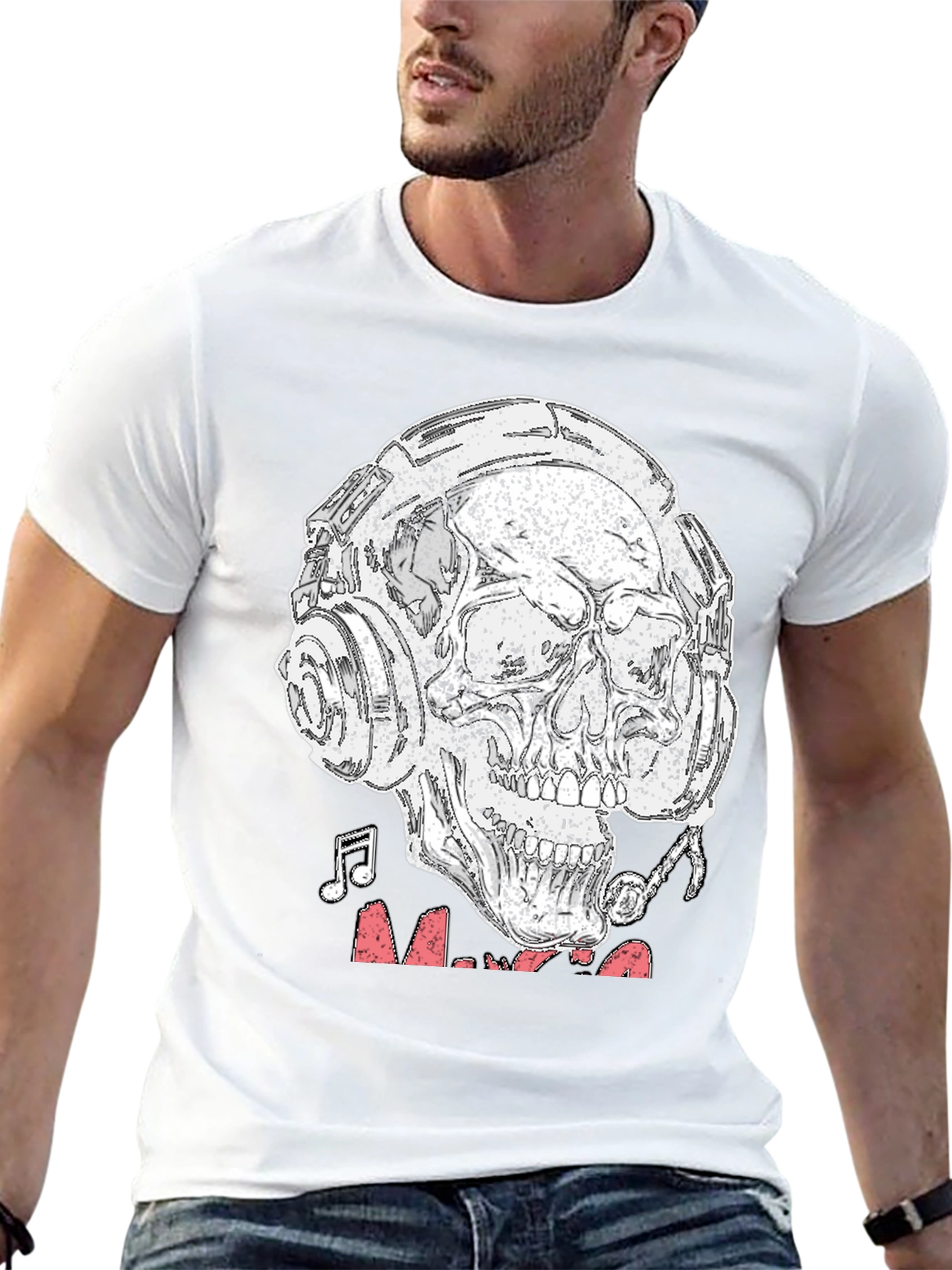 Skull Headphones Graphic T-Shirt - Rock & Roll Vibe