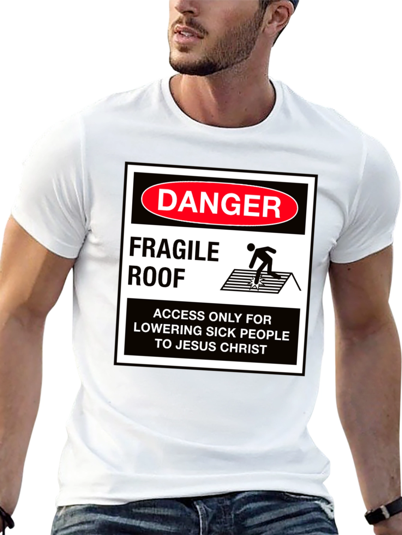 Danger Fragile Roof Graphic T-Shirt