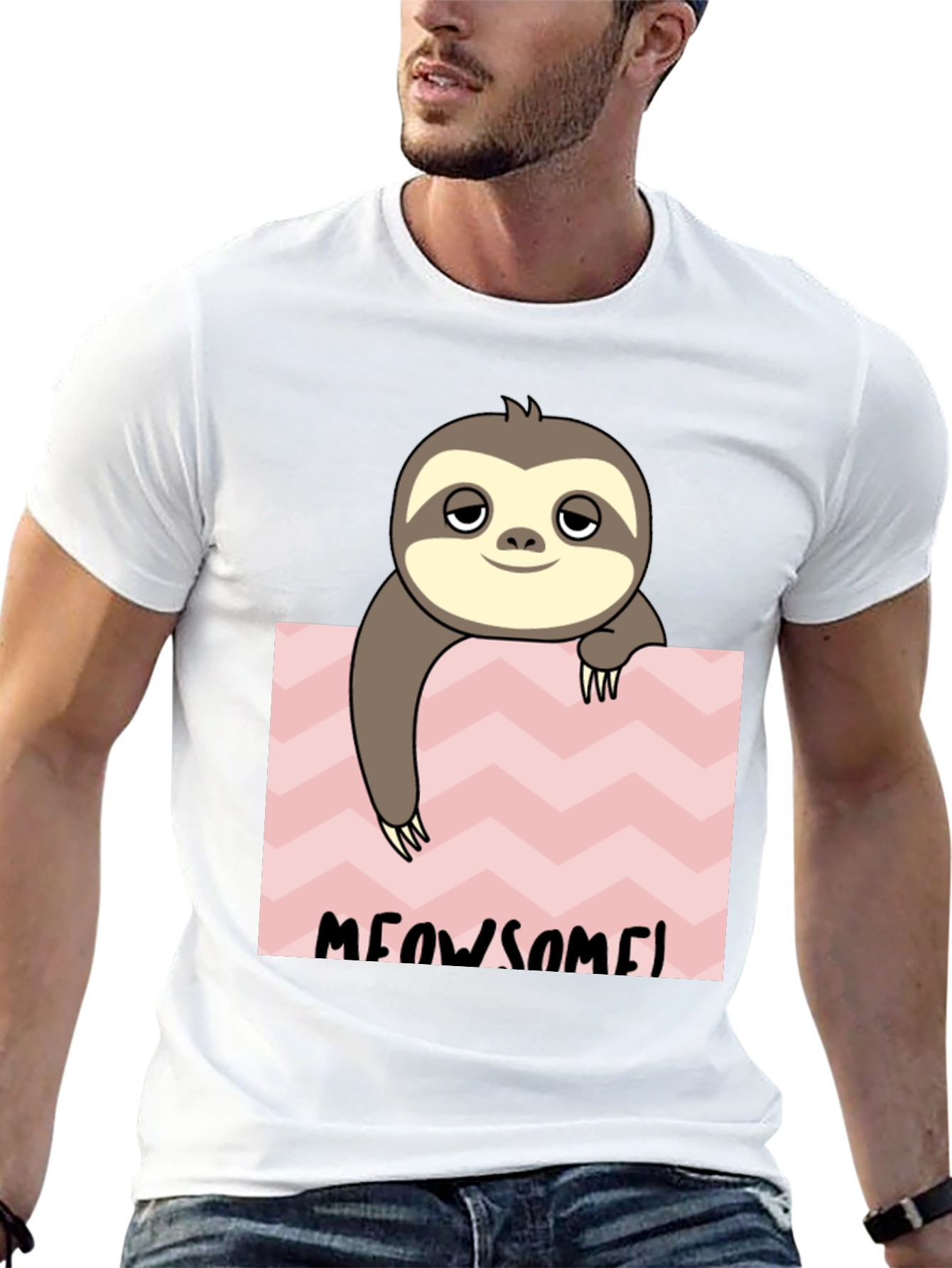 Meowsome Sloth Graphic Tee - Black Cotton Blend