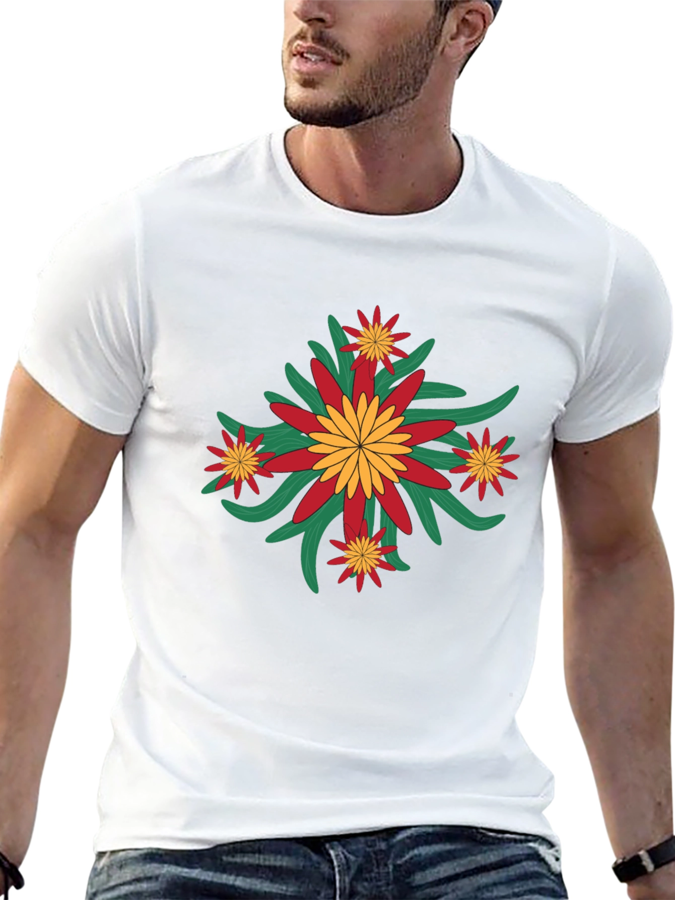 Floral Graphic Print Crew Neck Tee