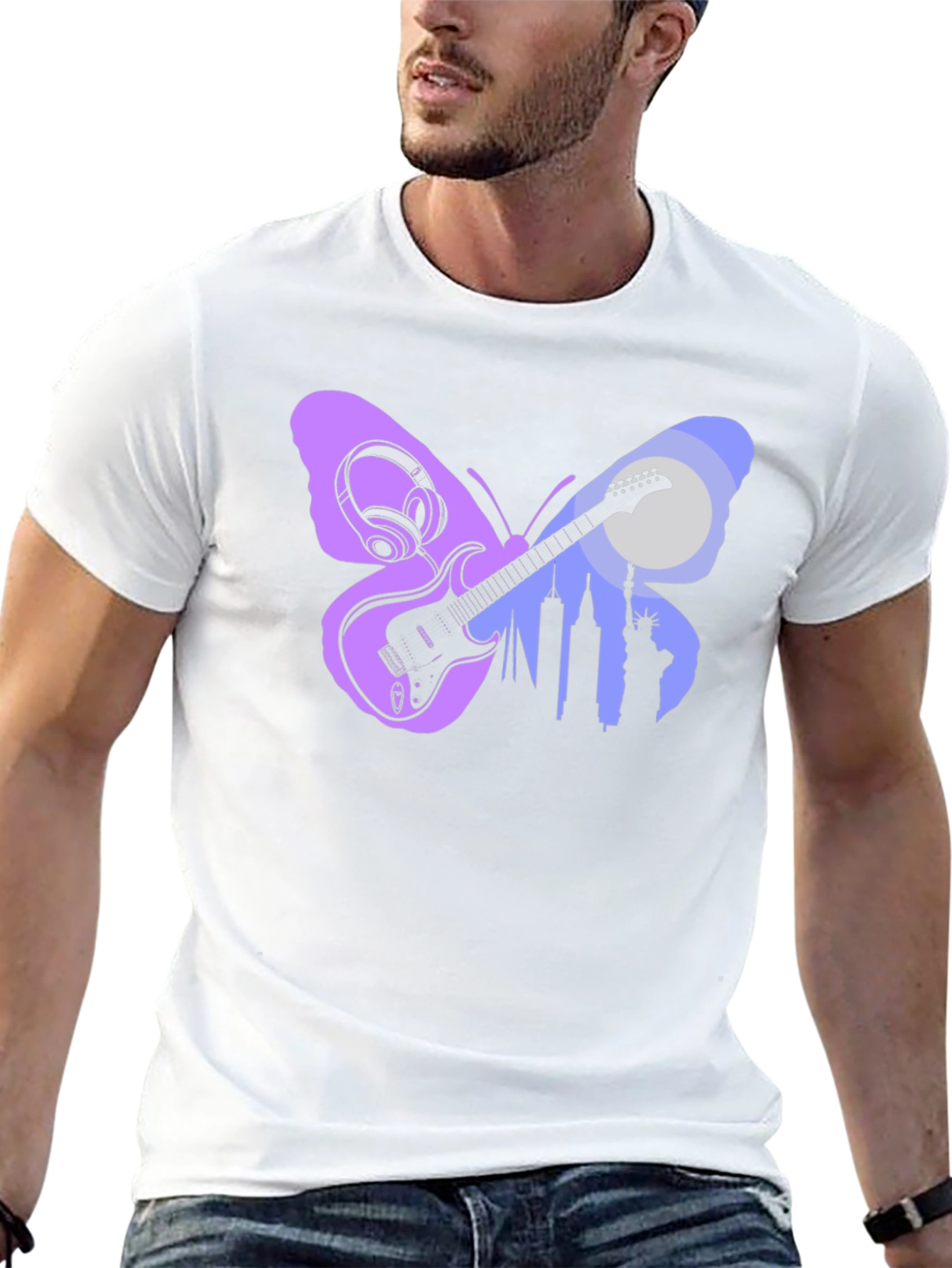 Butterfly Guitar Skyline Black T-Shirt