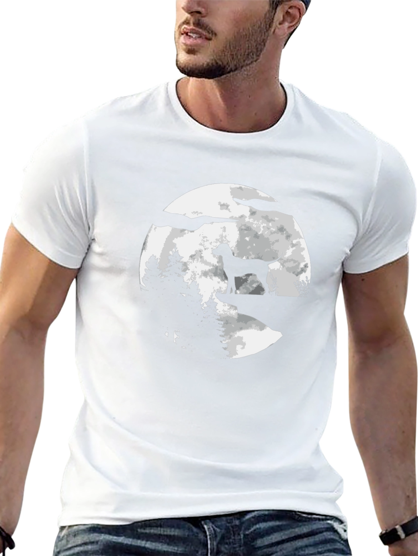 Dog Moon Silhouette Graphic T-Shirt