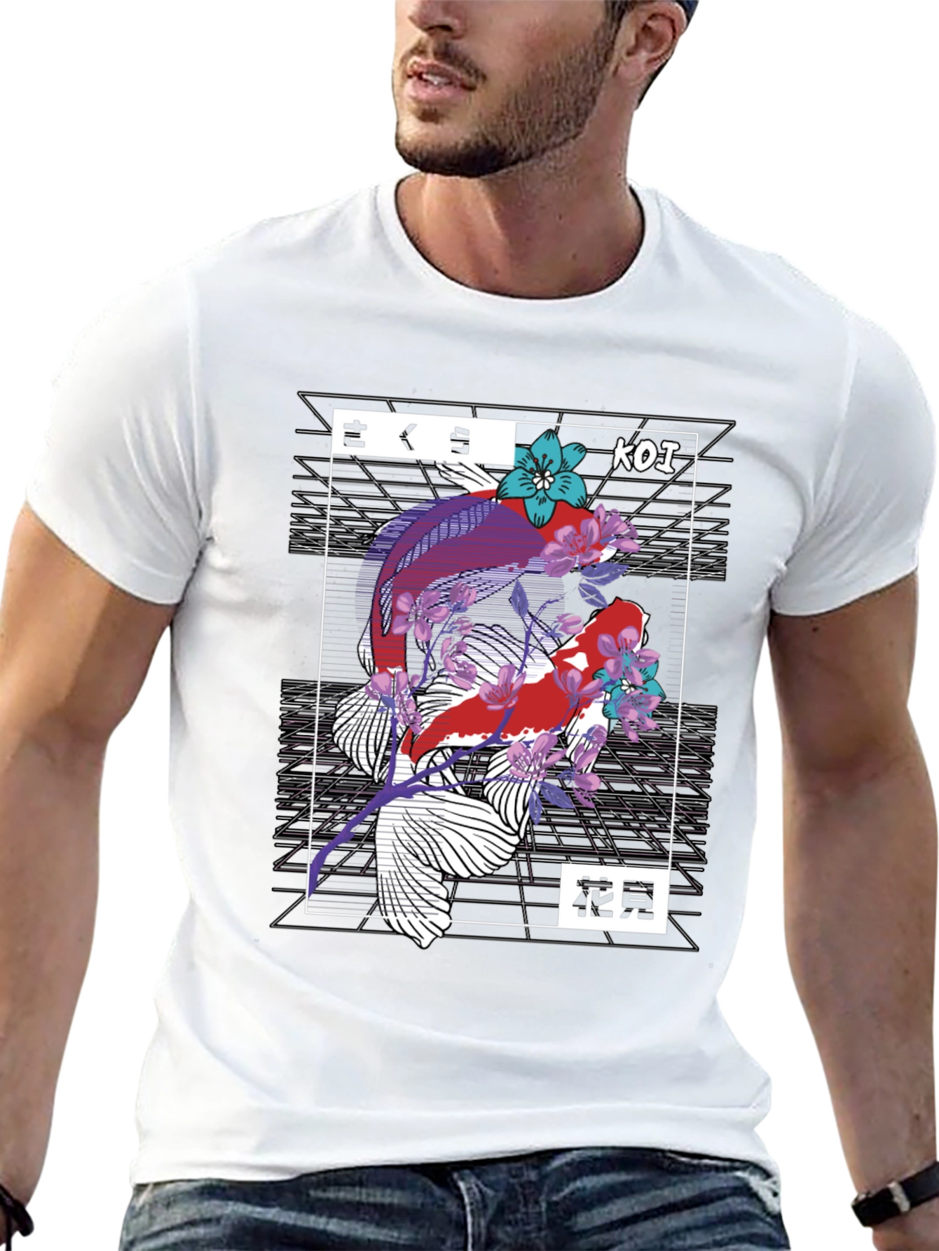 Koi Fish Graphic Print Black T-Shirt
