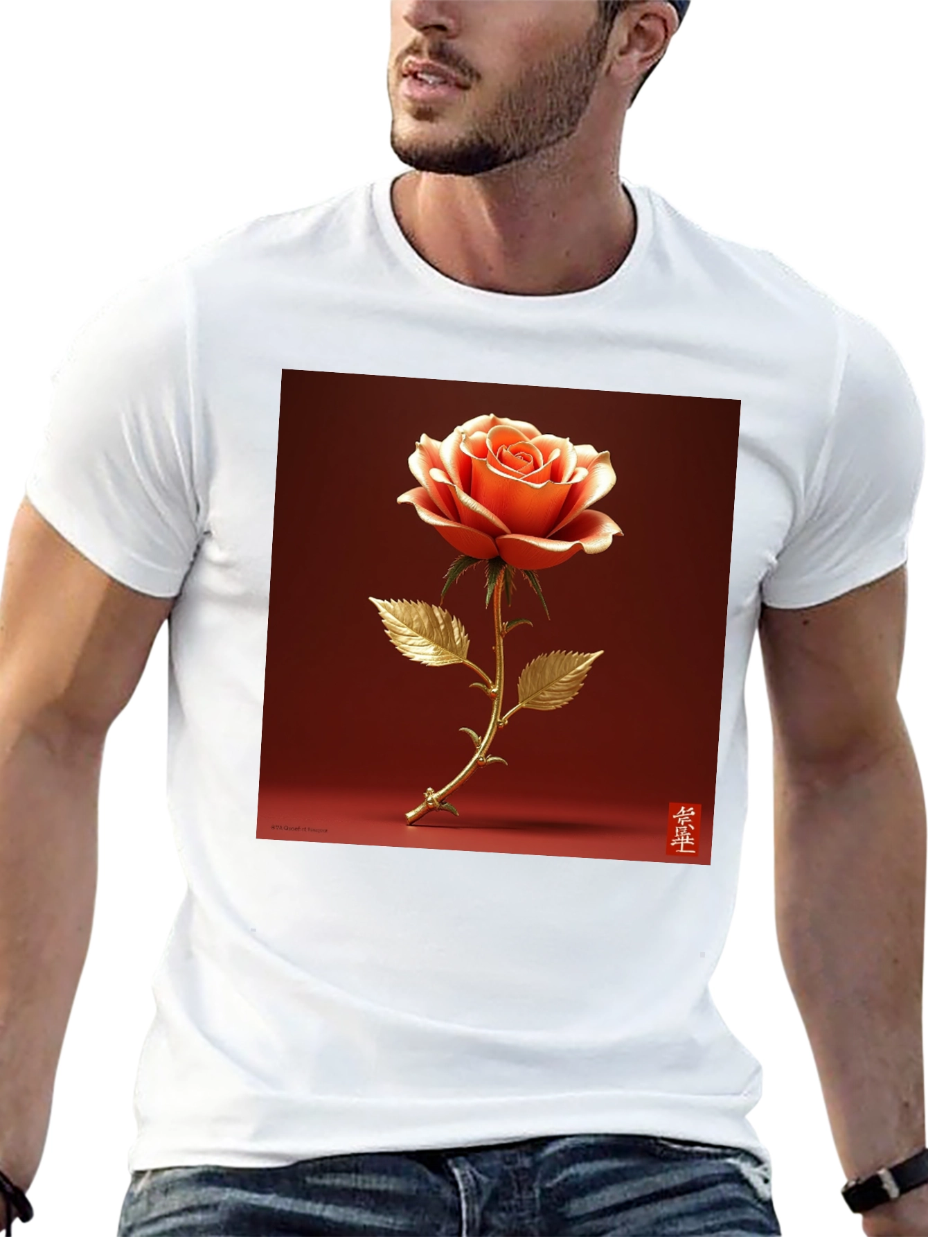 Elegant Rose Graphic Tee - Stylish Black T-Shirt