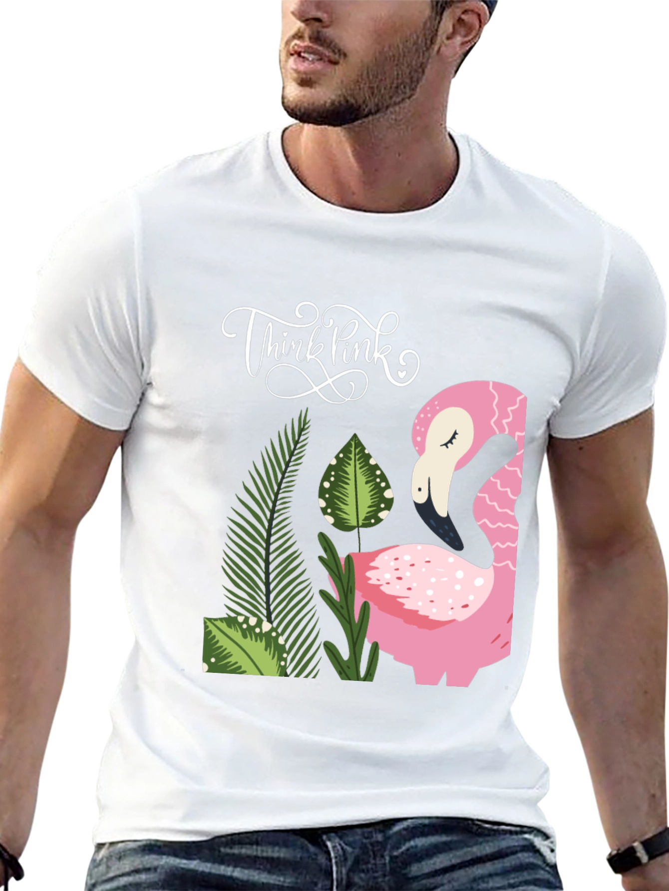 Think Pink Flamingo Graphic Tee - Casual Style