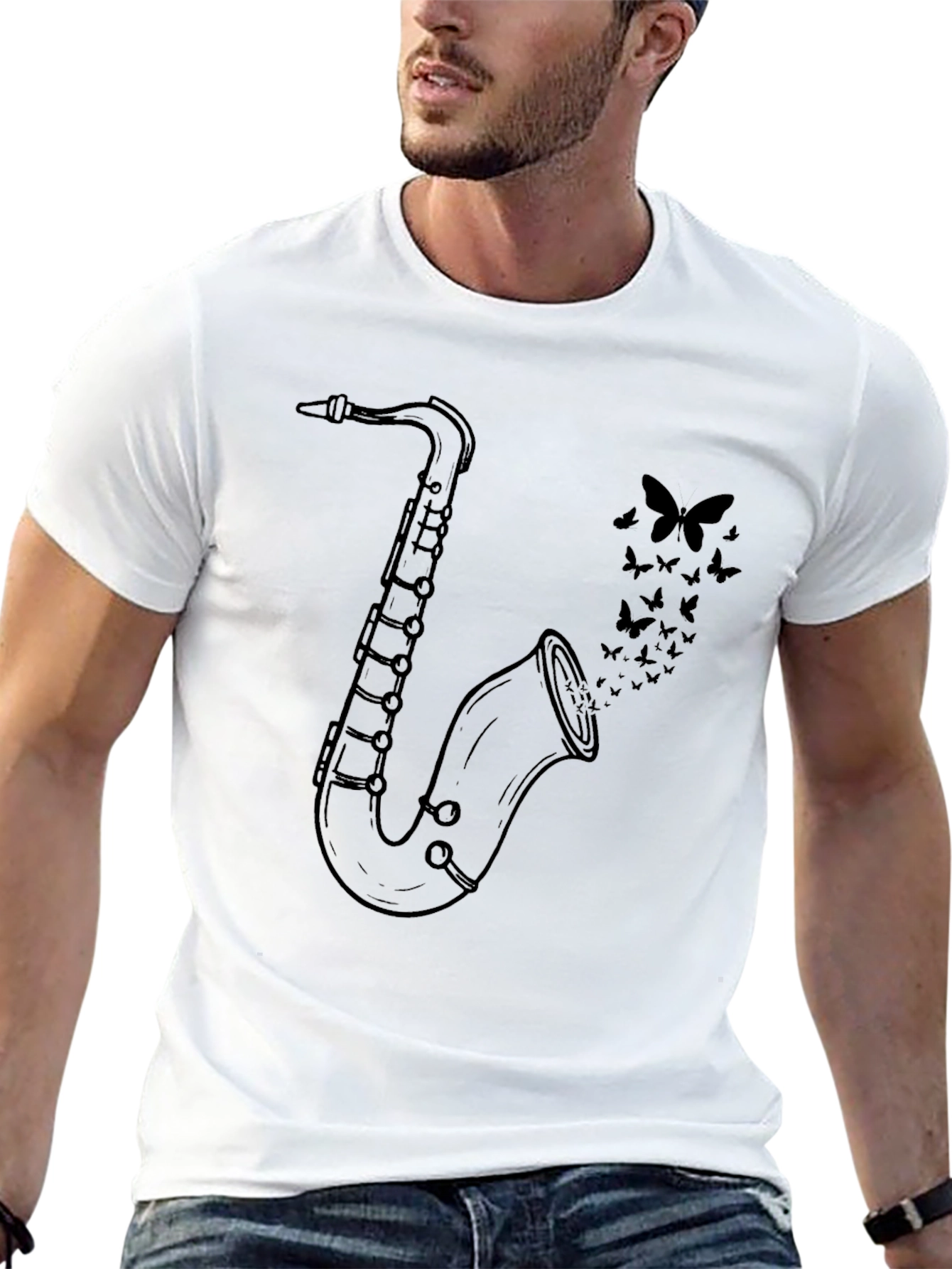 Saxophone & Butterflies Graphic Tee - Black