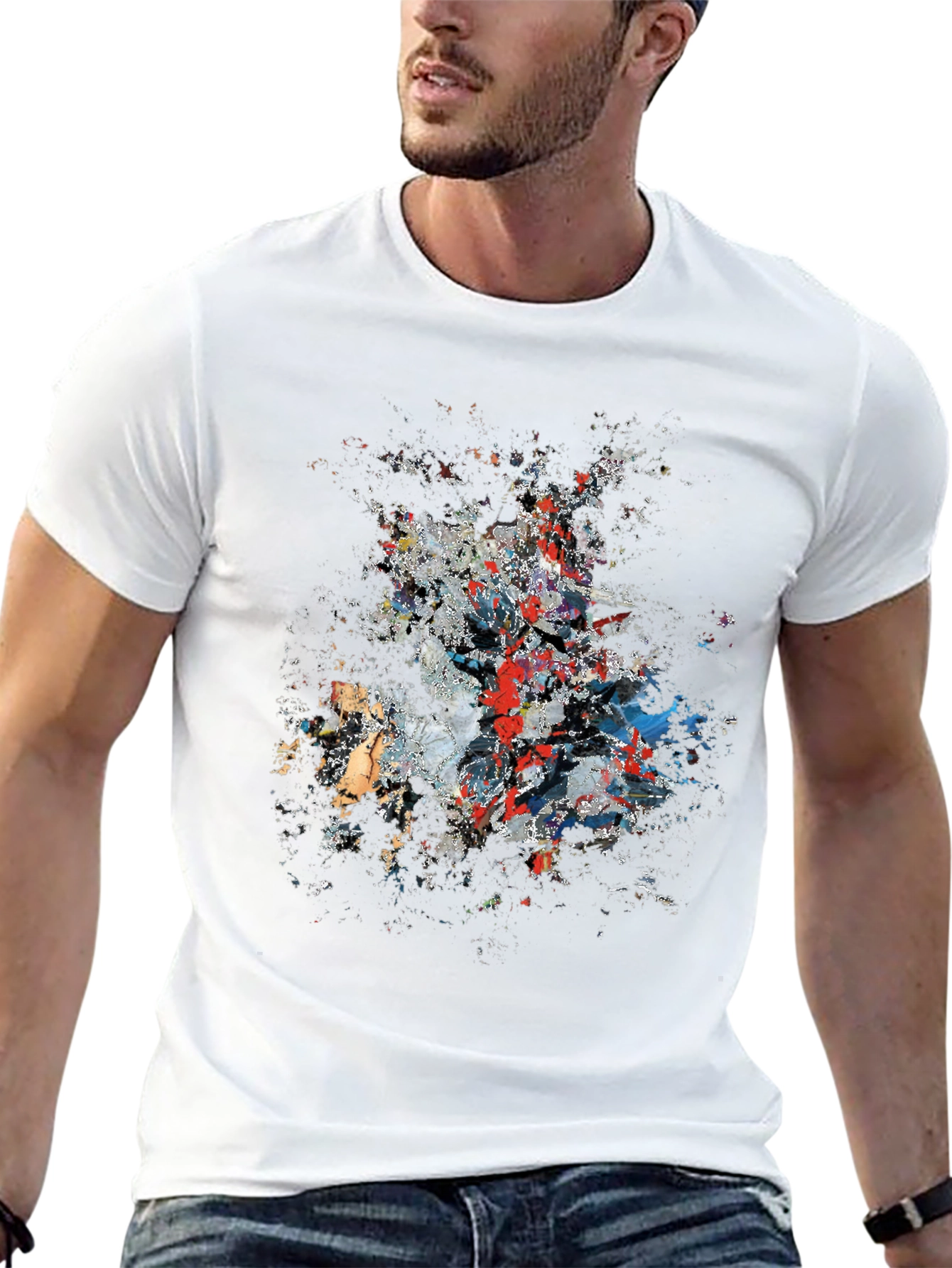 Abstract Paint Splatter Graphic Print Black T-Shirt