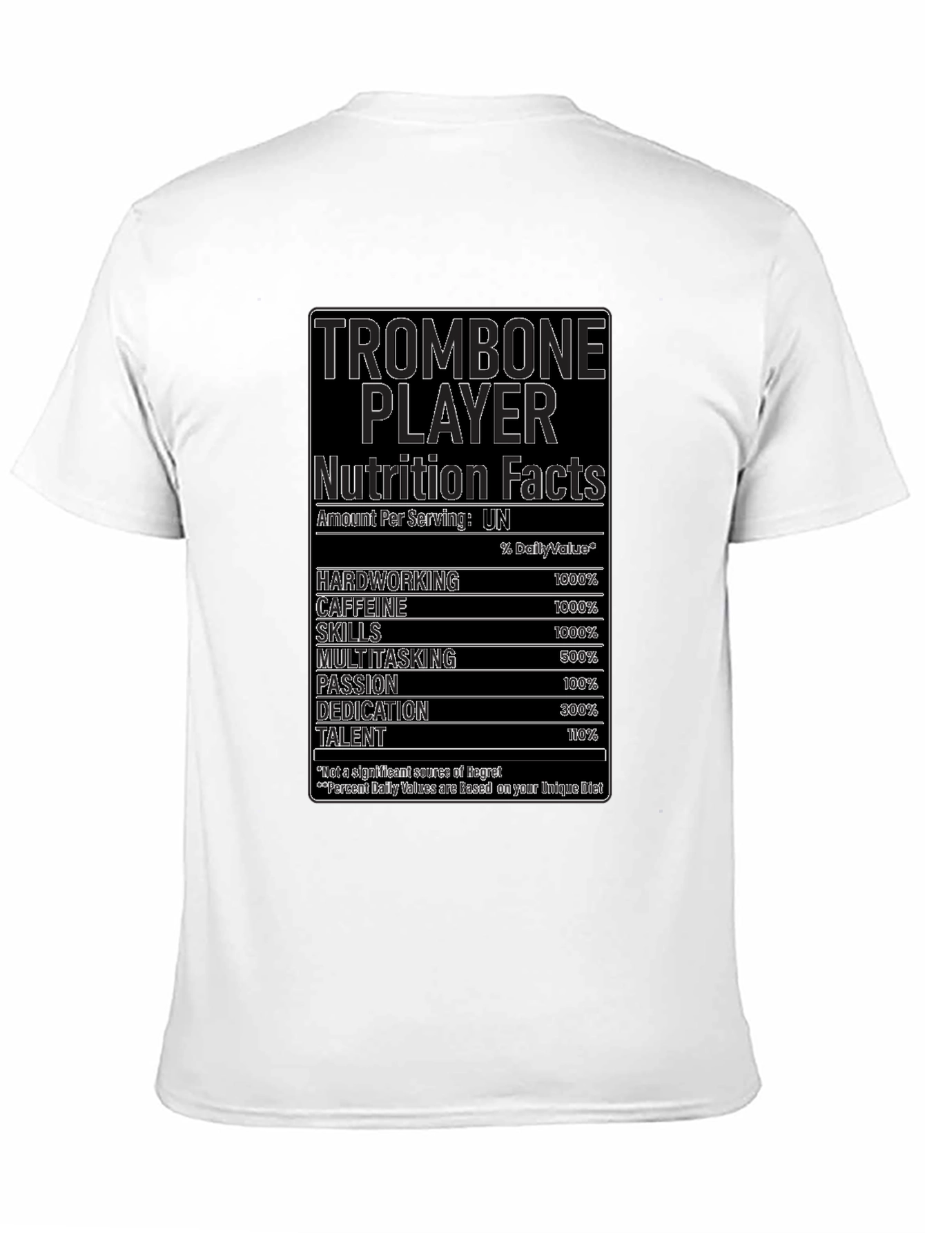 Trombone Player Nutrition Facts Black T-Shirt