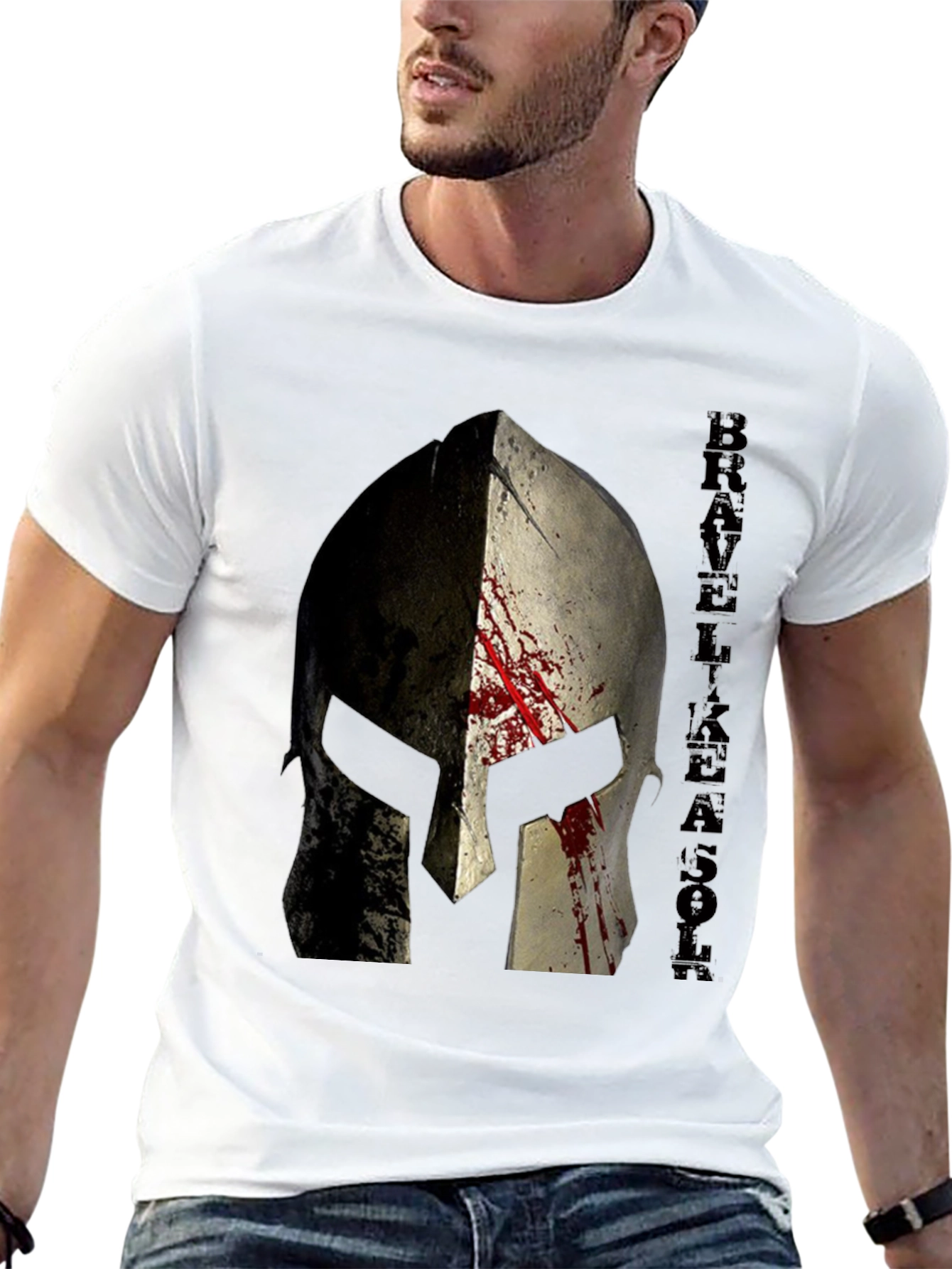 Brave Like A Son Spartan Helmet Graphic T-Shirt