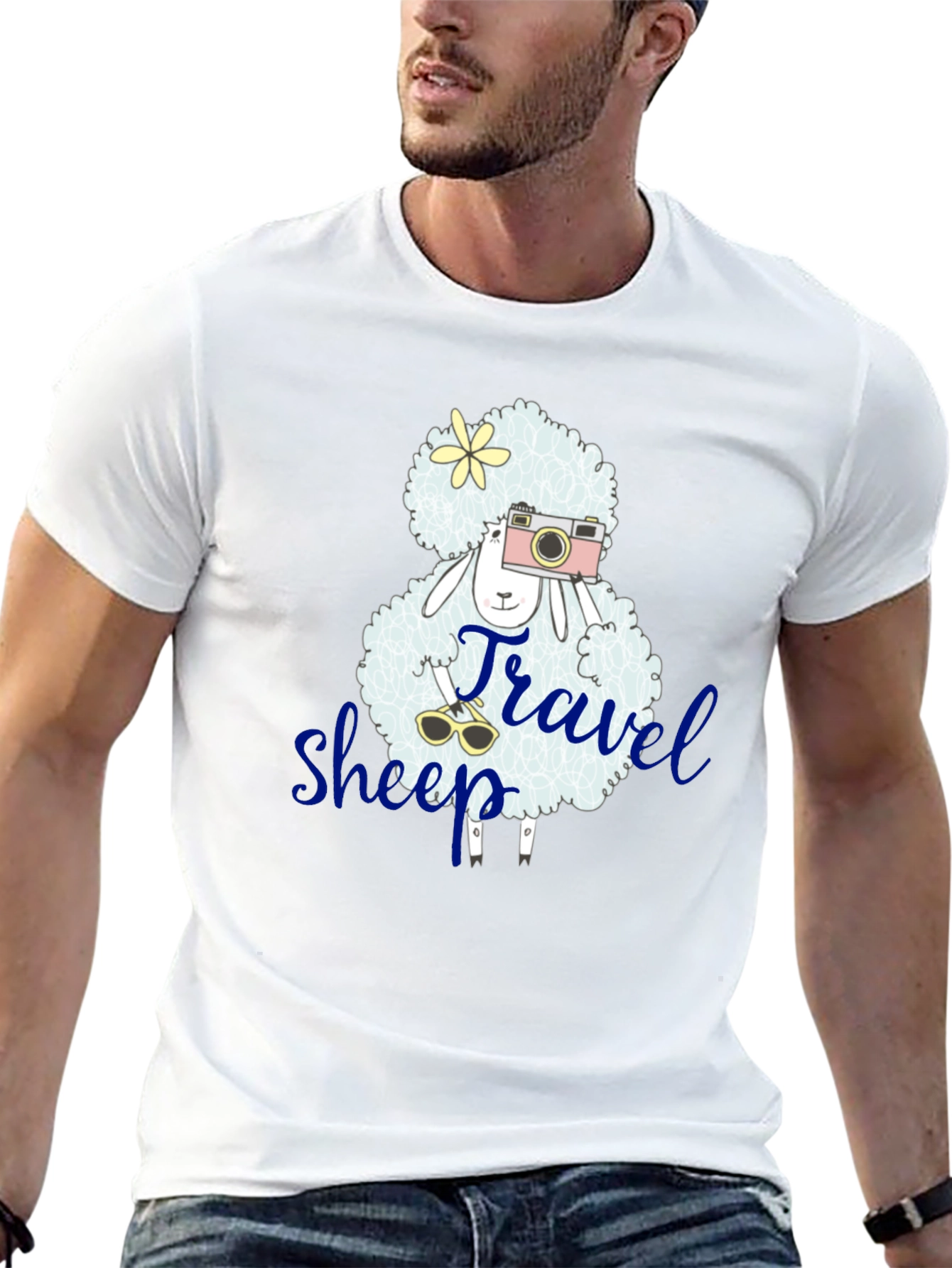 Travel Sheep Graphic Tee - Black Cotton T-Shirt