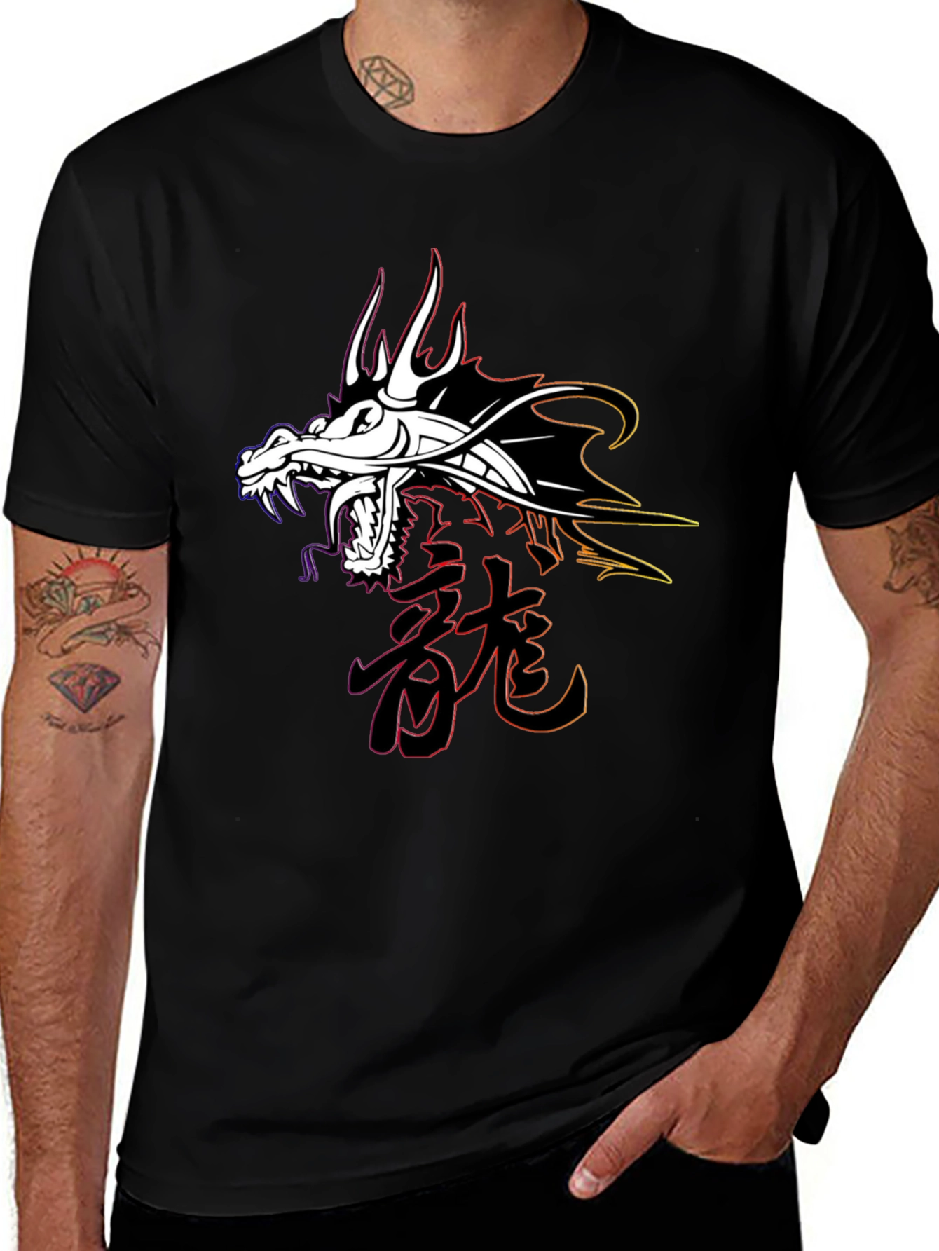 Dragon Kanji Graphic Tee - Mens Black T-Shirt