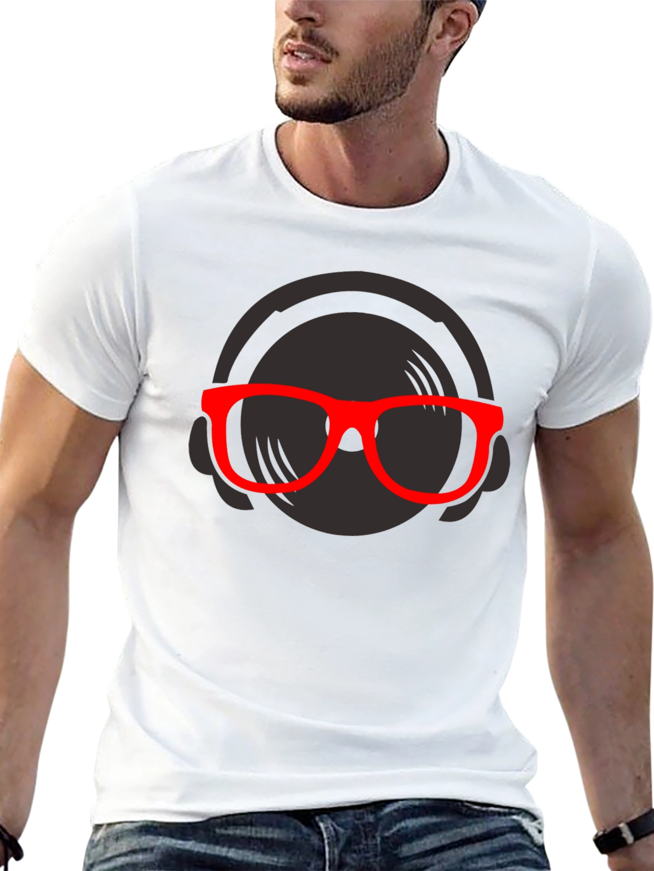 DJ Graphic T-Shirt - Black Tee Red Glasses