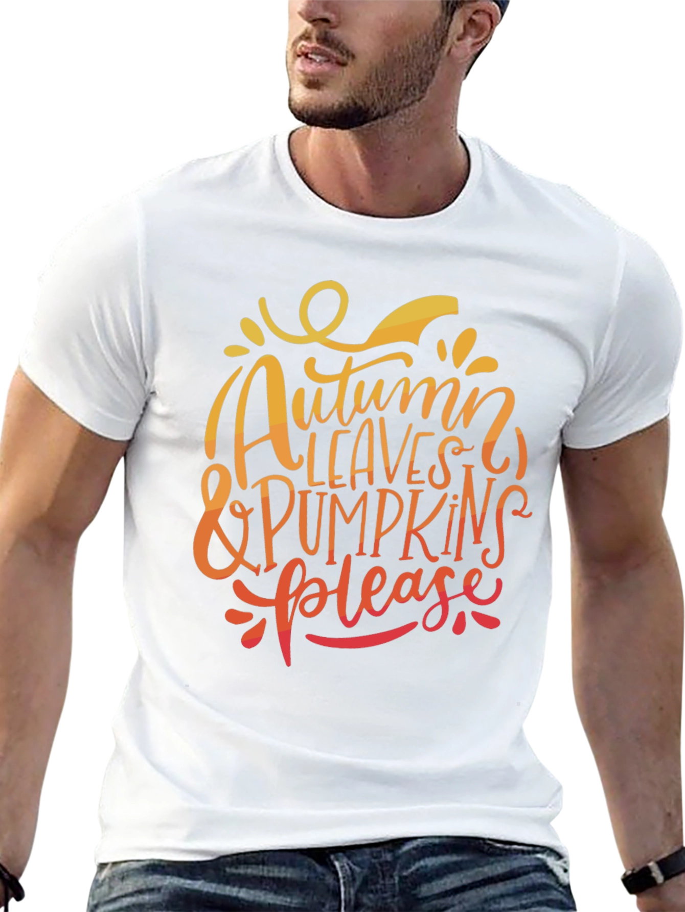 Autumn Leaves & Pumpkins Please Black T-Shirt