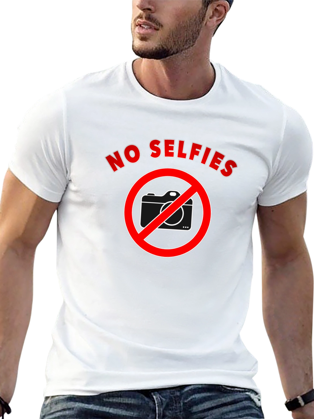 No Selfies T-Shirt - Black Cotton Crew Neck