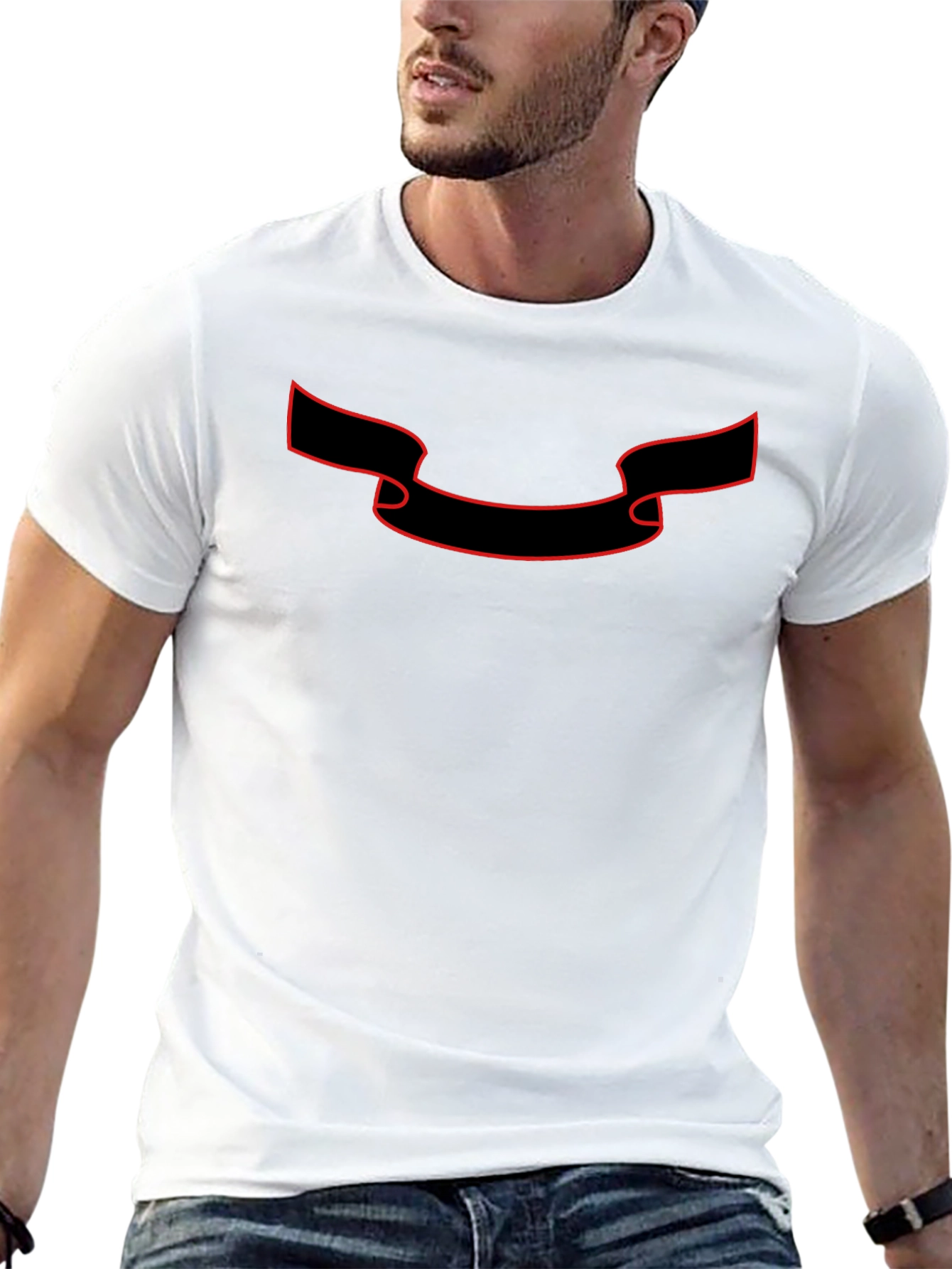 Classic Black T-Shirt with Red Ribbon Graphic