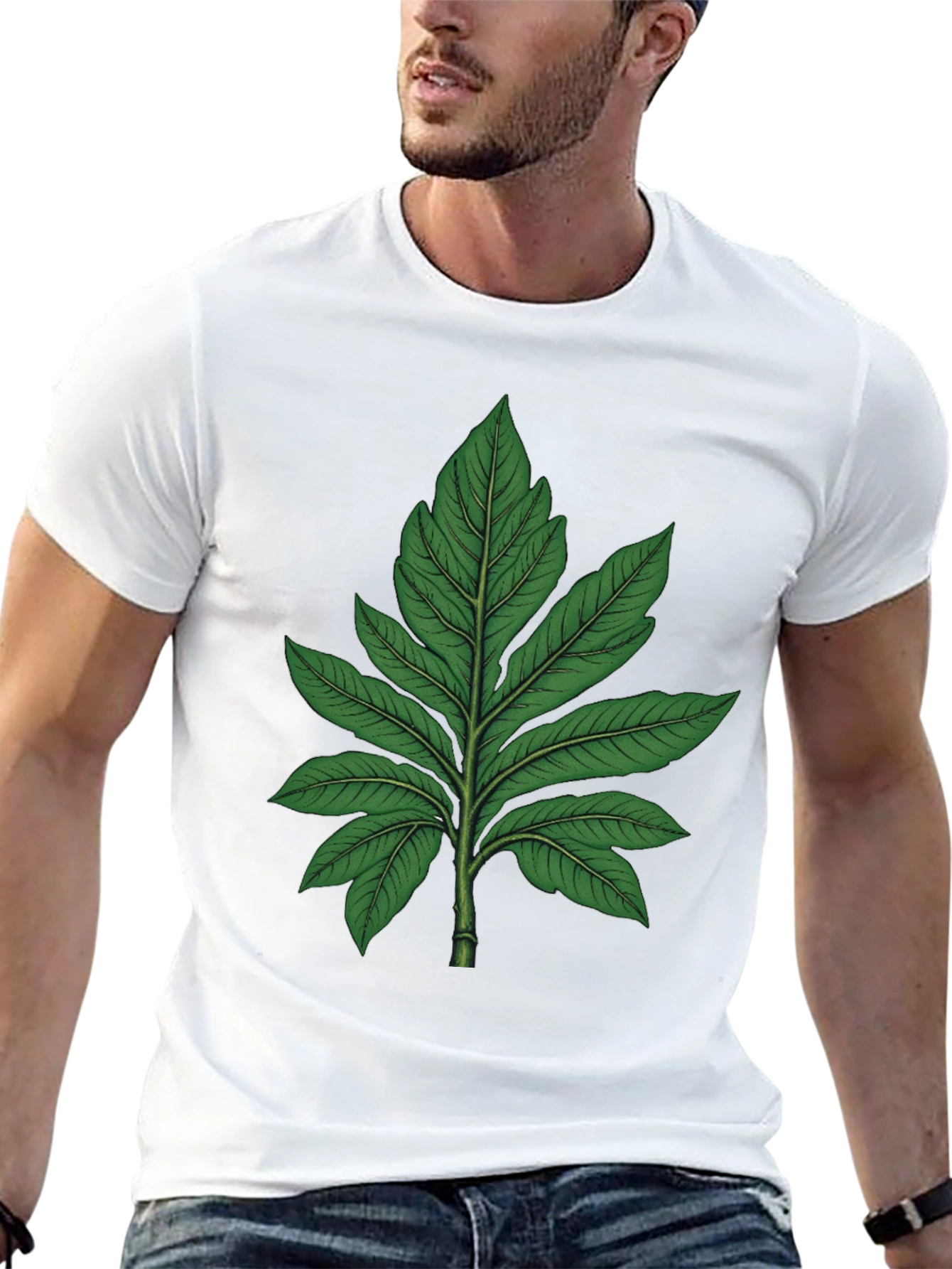 Botanical Leaf Graphic Tee - Black Cotton T-Shirt