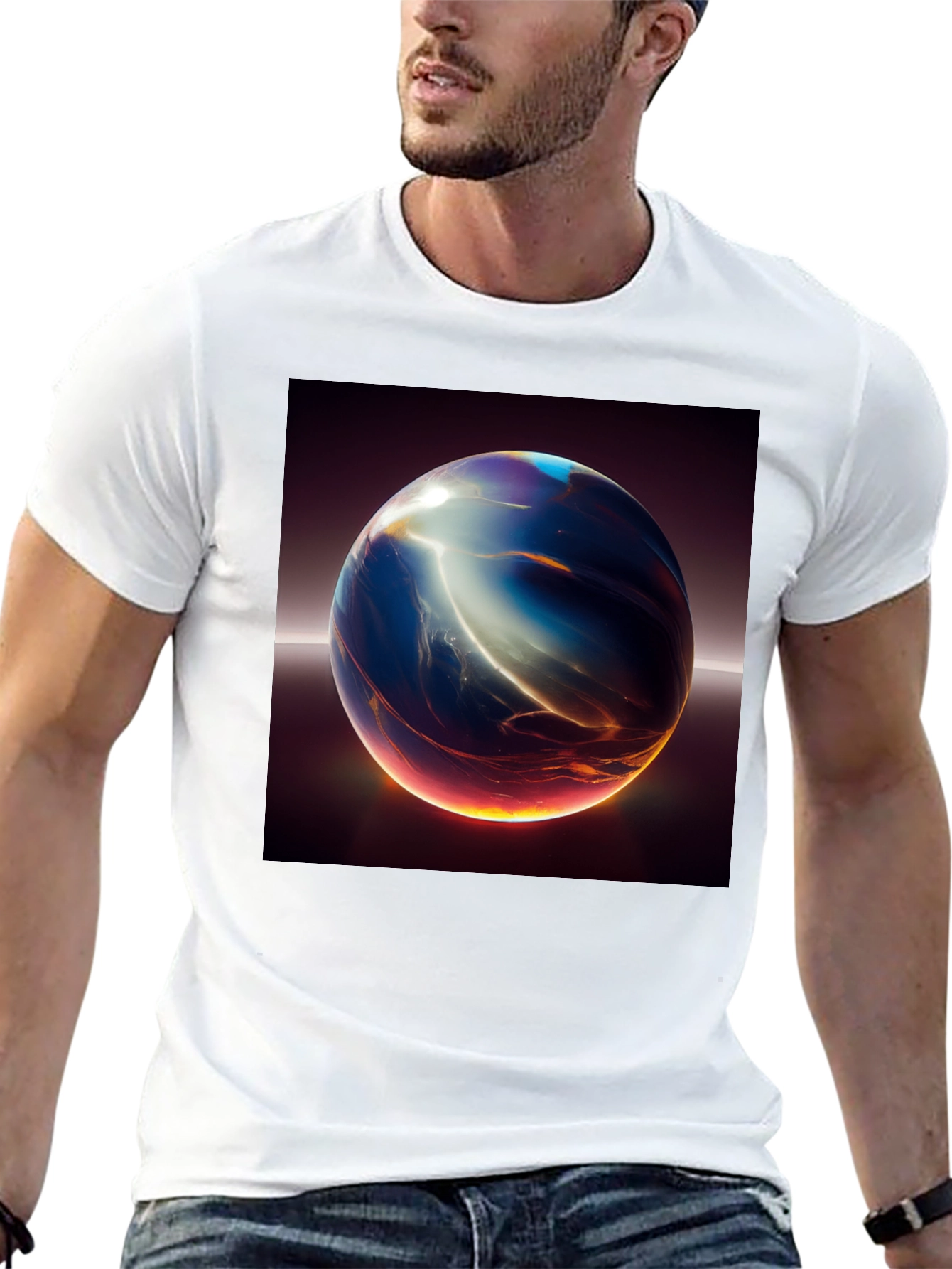Abstract Sphere Graphic Print Black T-Shirt